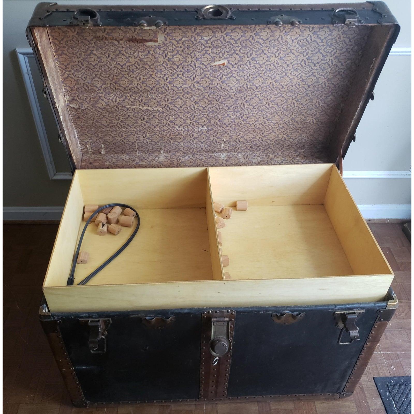 Other 1930s Breakless Leather and Steel Steamer Trunk