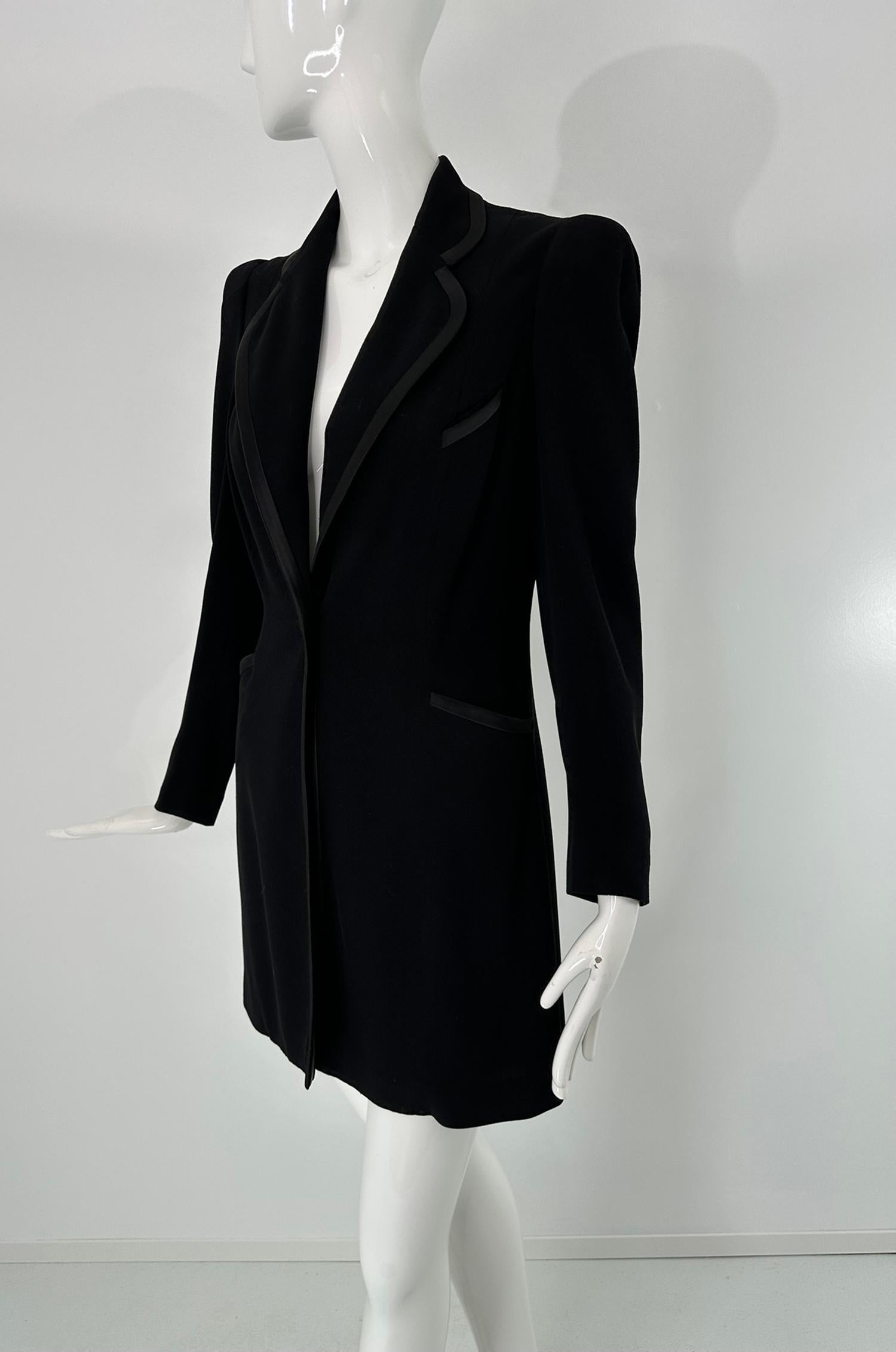 1930s Brenner Bros. New York, Black Wool Blend Twill Tuxedo Style Coat Small For Sale 6