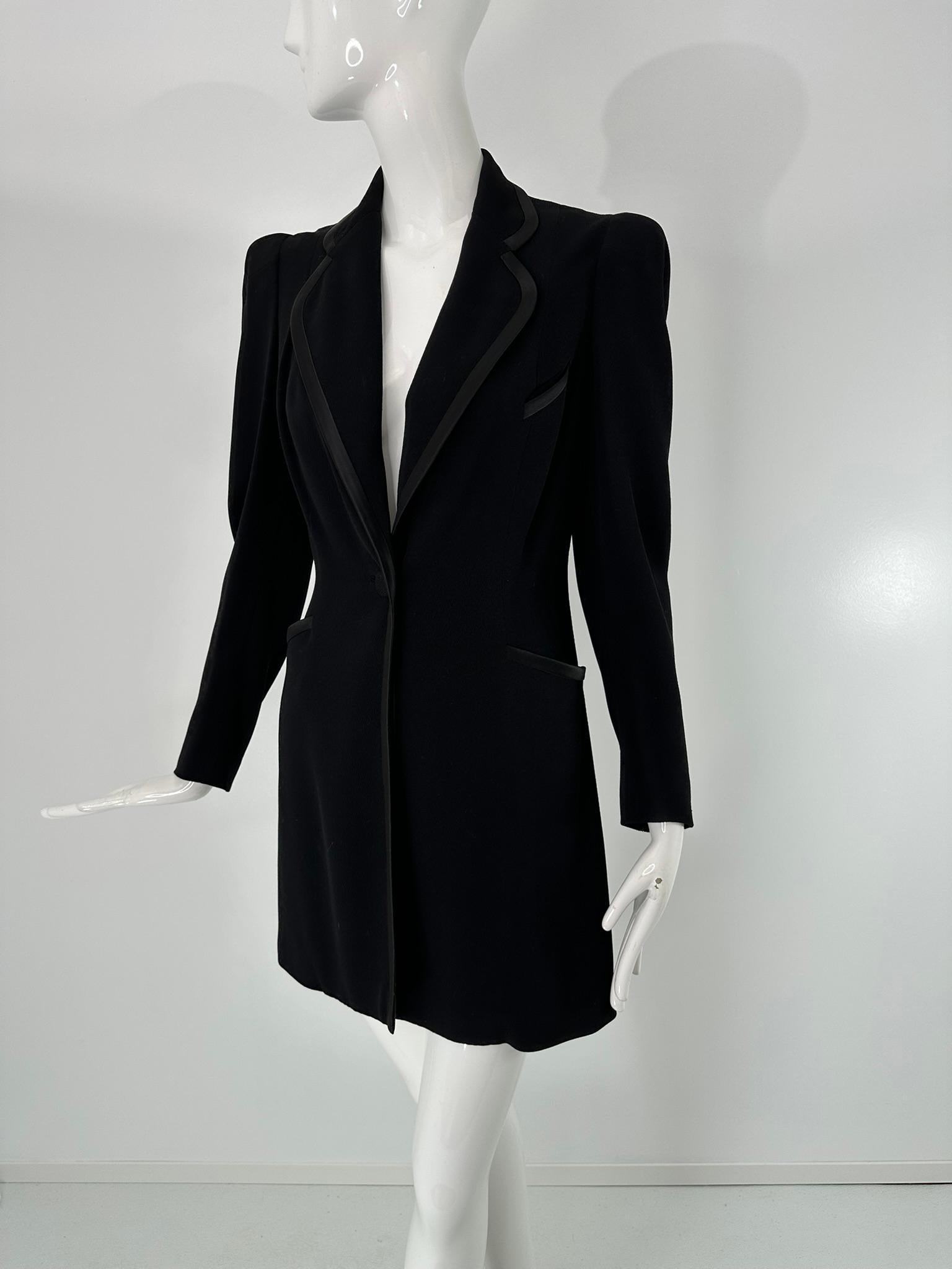 1930s Brenner Bros. New York, Black Wool Blend Twill Tuxedo Style Coat Small For Sale 7