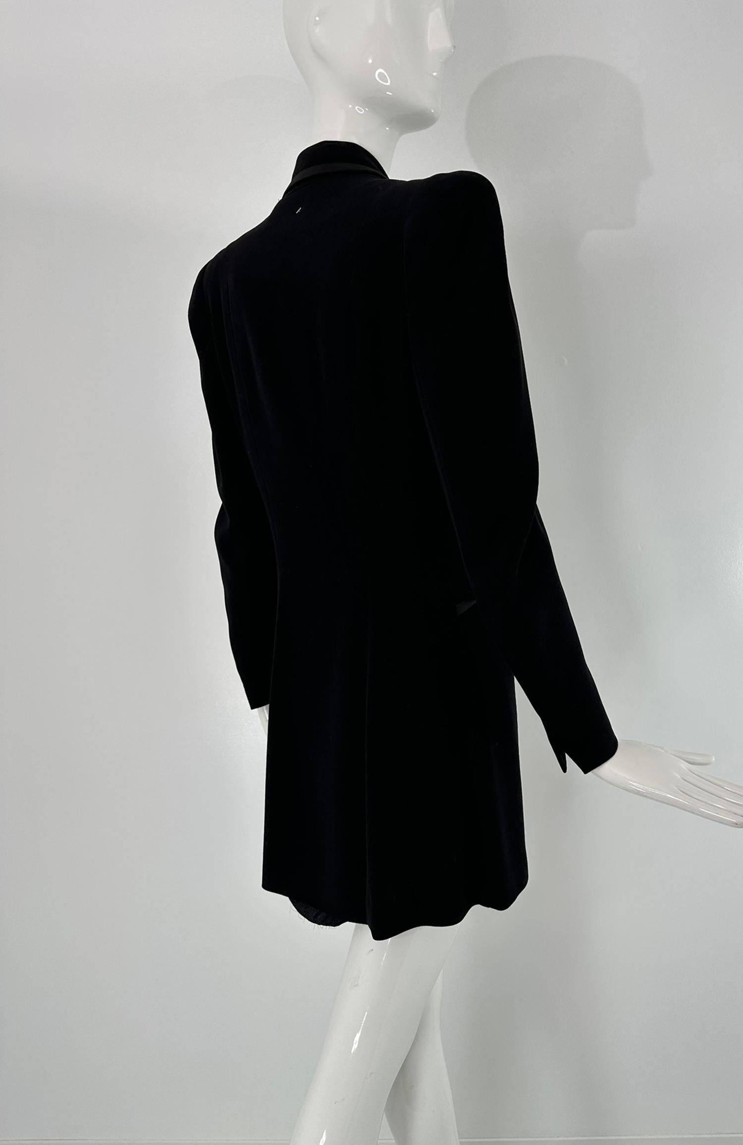 Women's 1930s Brenner Bros. New York, Black Wool Blend Twill Tuxedo Style Coat Small For Sale