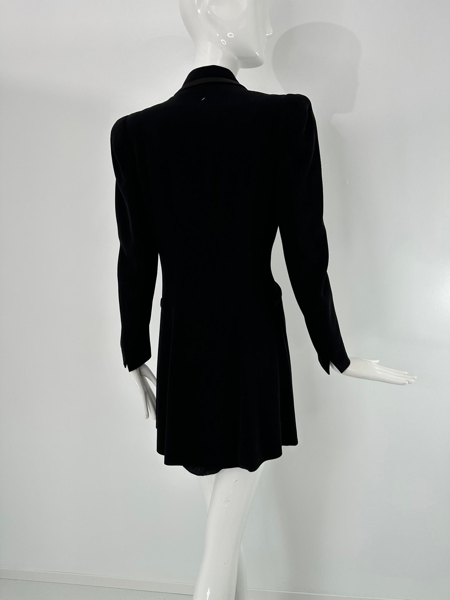 1930s Brenner Bros. New York, Black Wool Blend Twill Tuxedo Style Coat Small For Sale 1