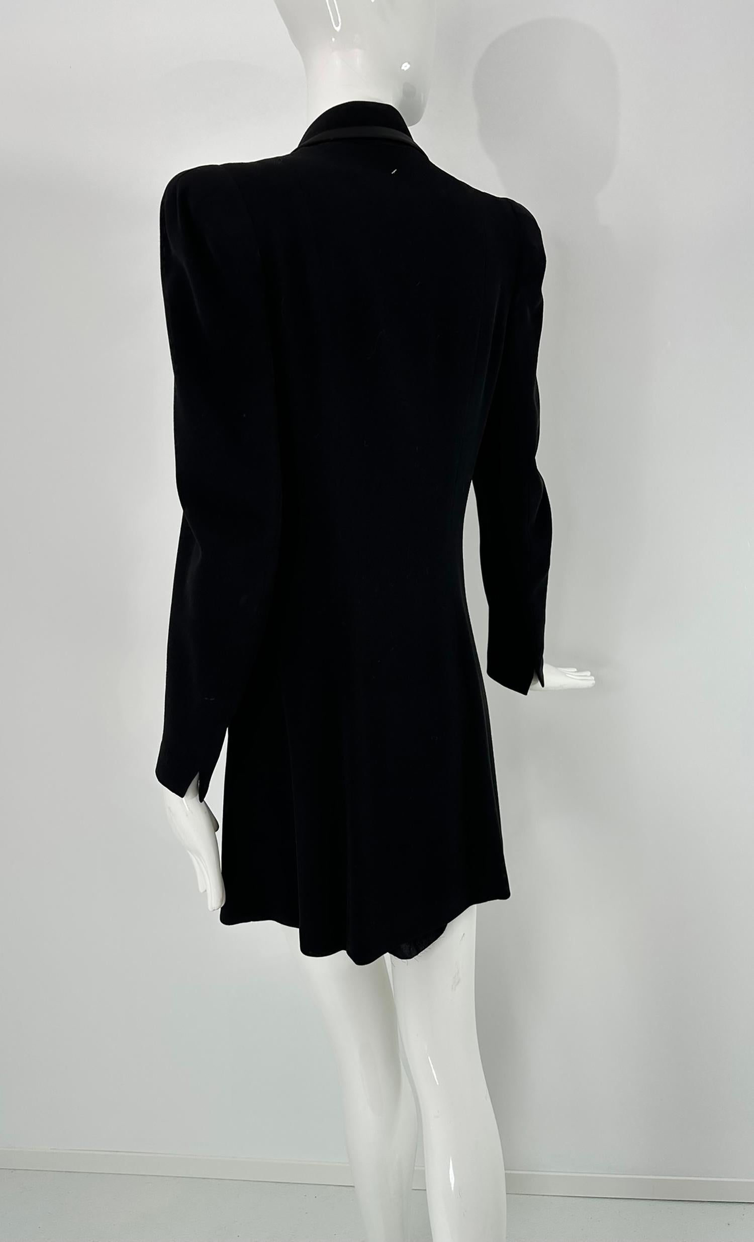 1930s Brenner Bros. New York, Black Wool Blend Twill Tuxedo Style Coat Small For Sale 3