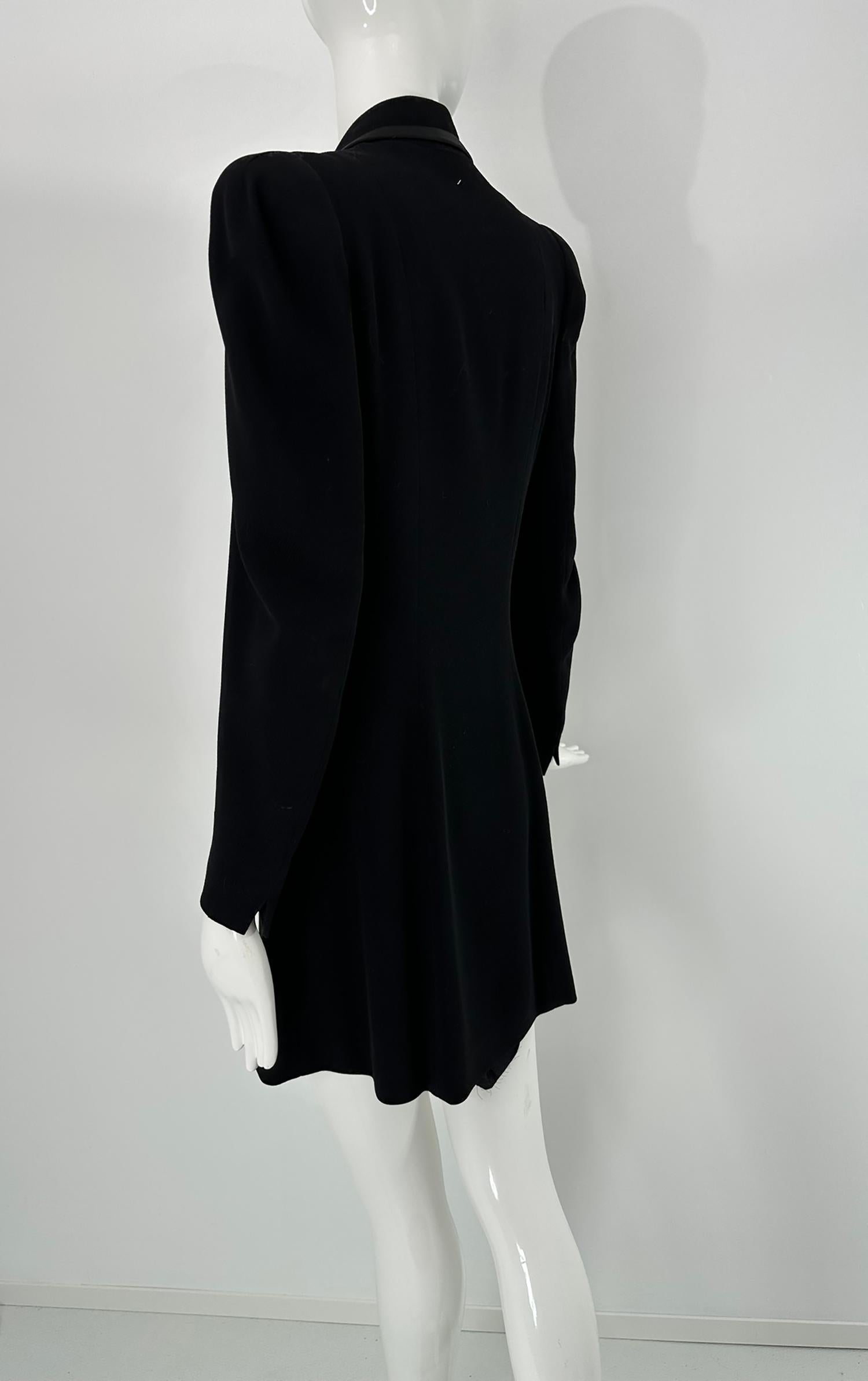 1930s Brenner Bros. New York, Black Wool Blend Twill Tuxedo Style Coat Small For Sale 4