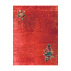 Antique 1930s Bright Orange Minimalist Floral Chinese Art Deco Rug 9
10" x 13
2" Carpet