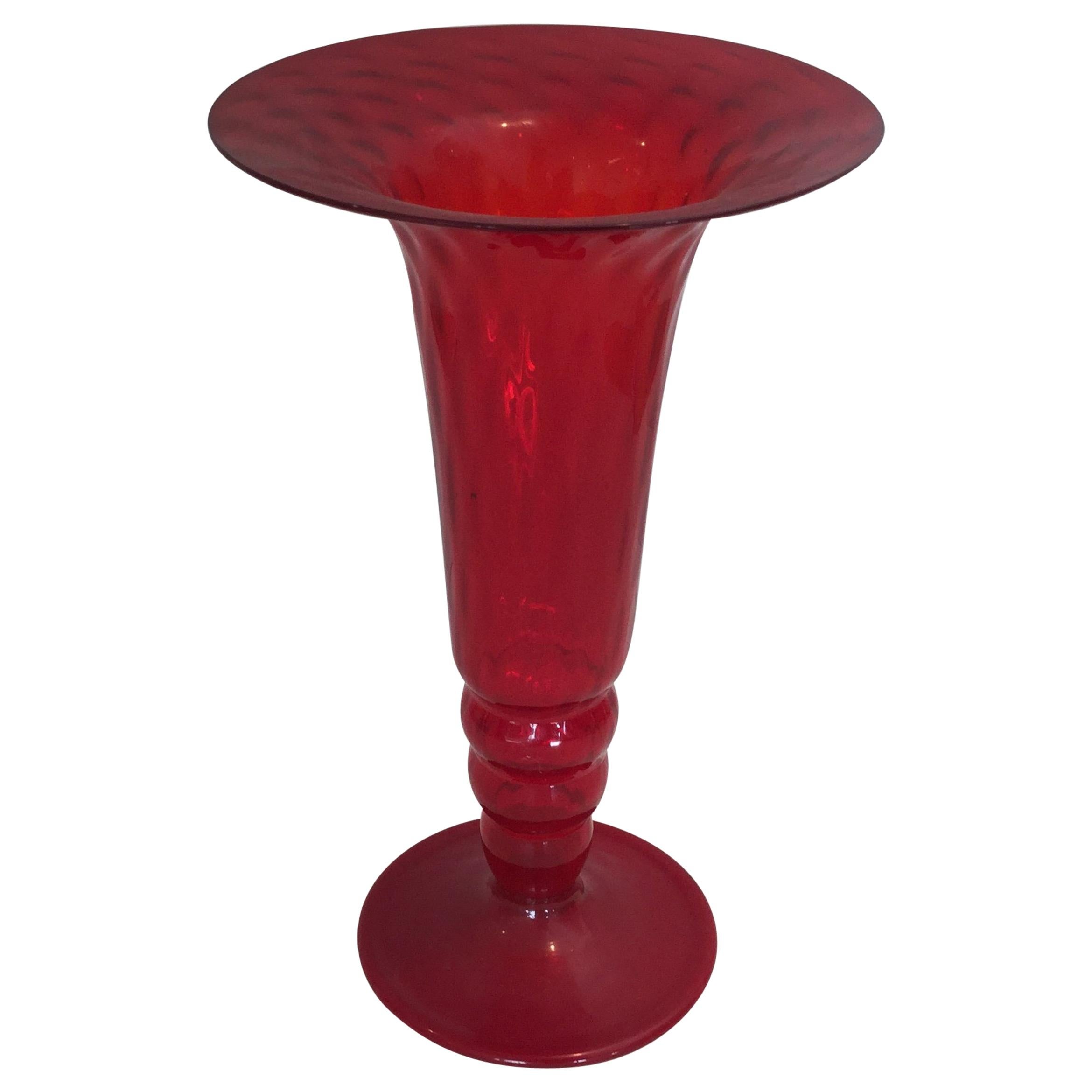 1930s Brilliant Red Murano Trumpet Vase Attributed to Napoleone ...