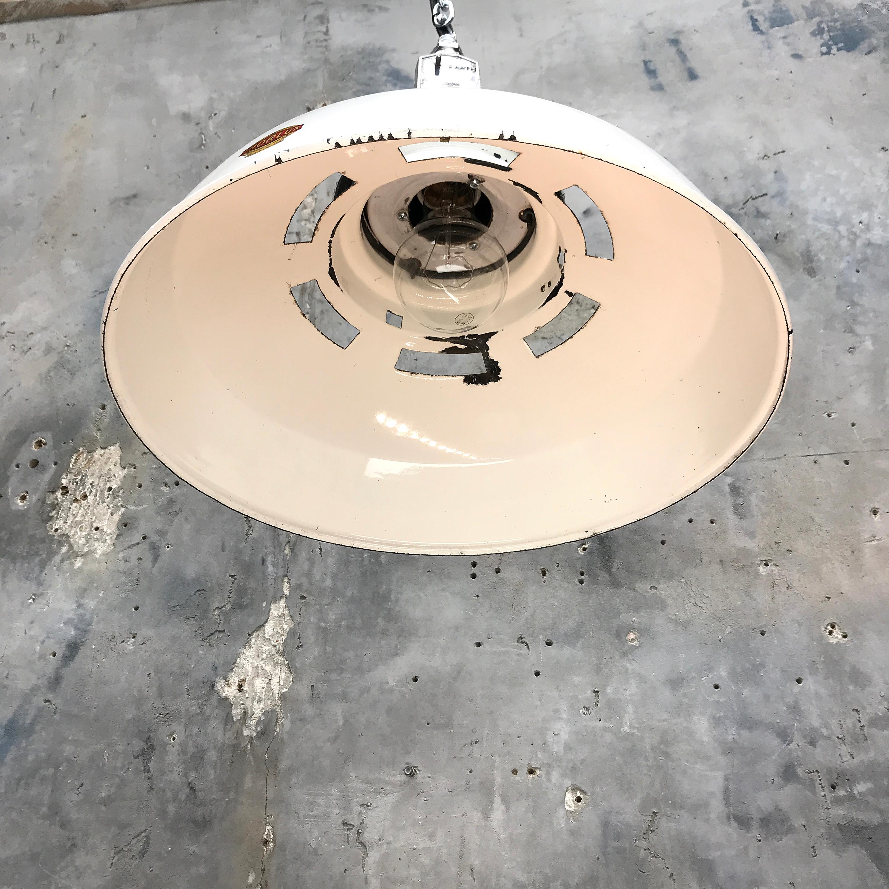 1930s British Thorlux White Enamel Vintage Industrial Factory Pendant Light 4