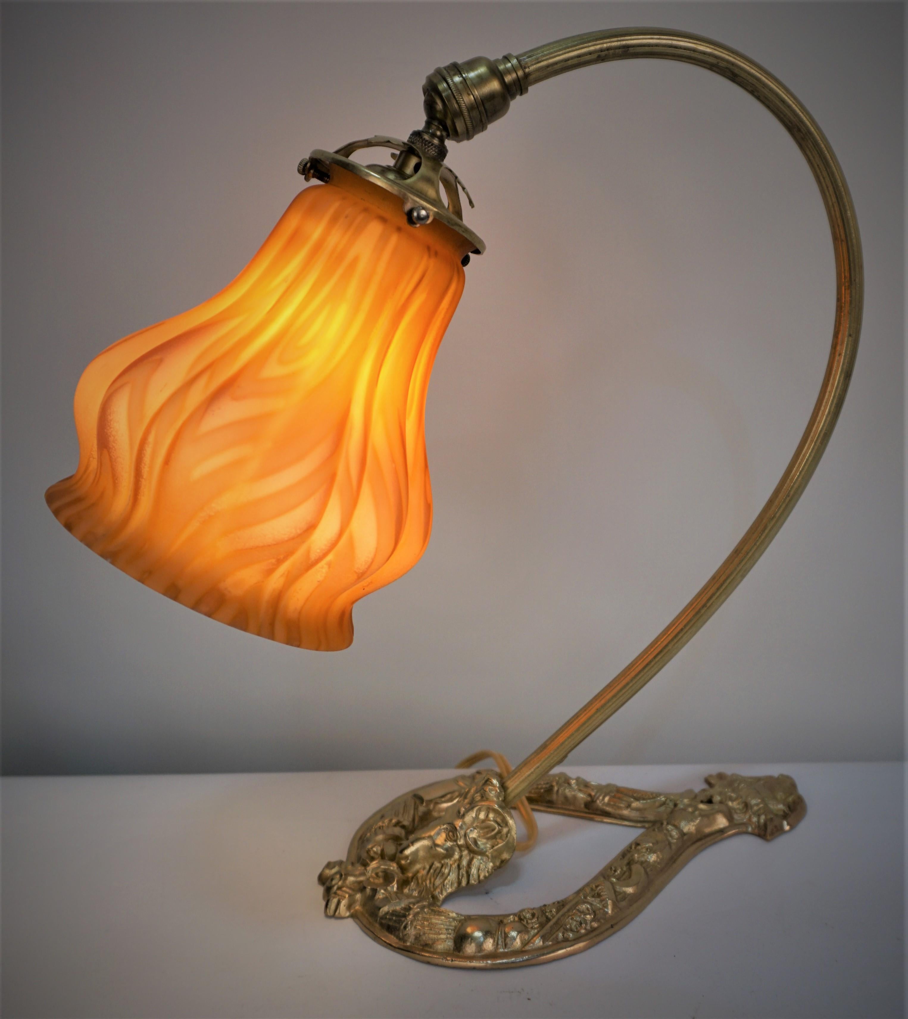 1930's Bronze and Cased Glass Table/wall Lamp In Good Condition For Sale In Fairfax, VA