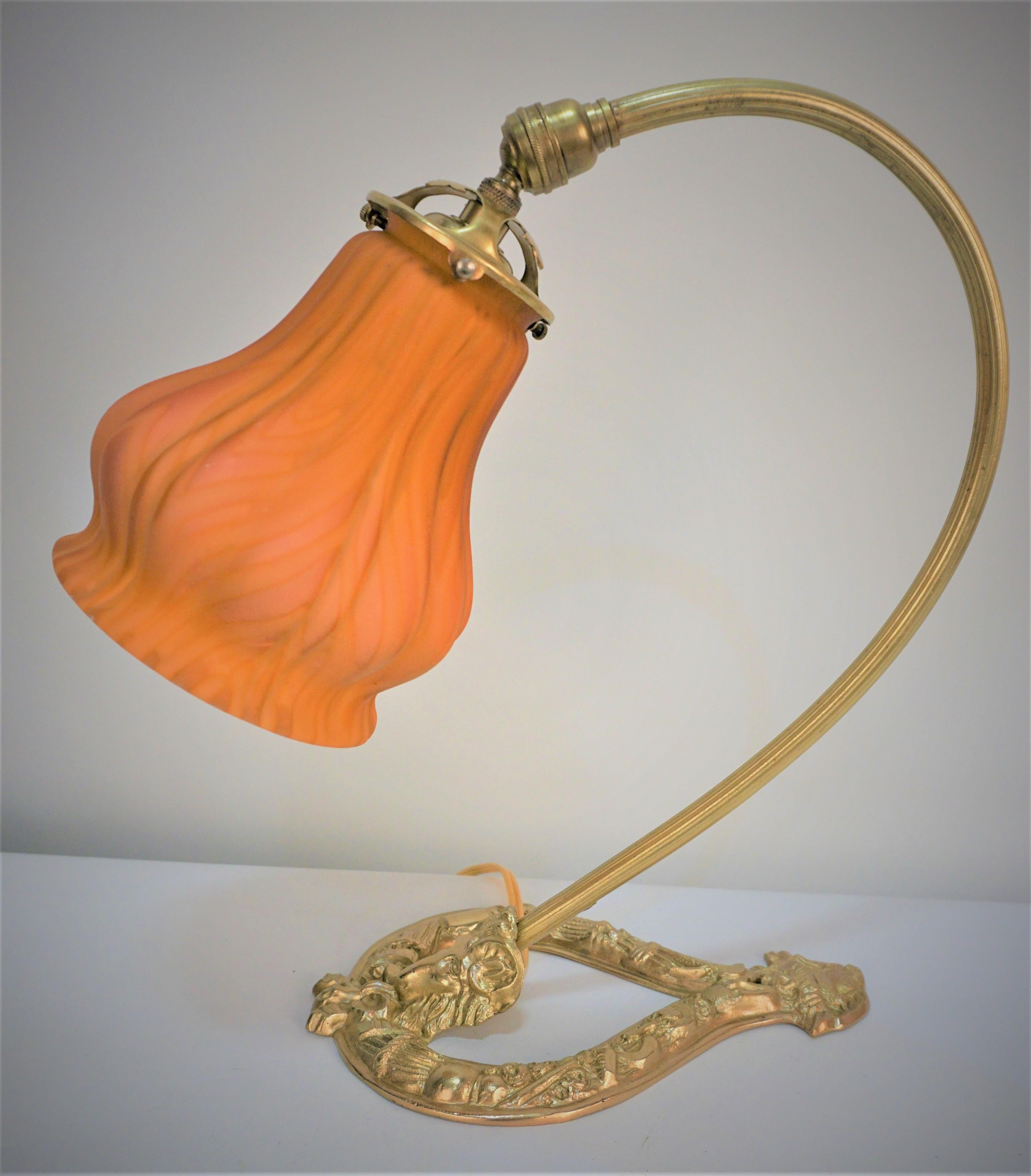1930's Bronze and Cased Glass Table/wall Lamp For Sale 2