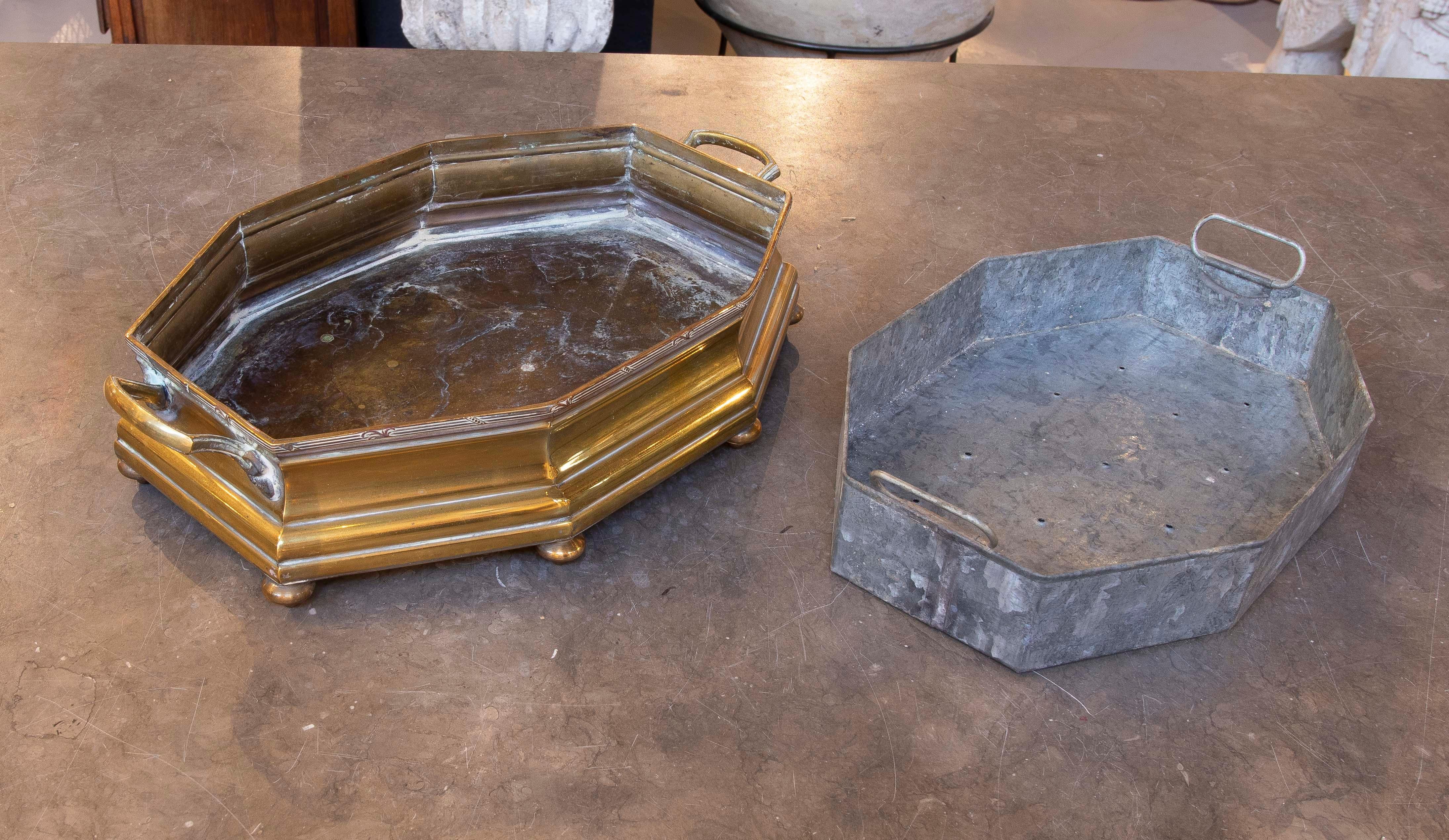 1930s Bronze and Metal Table Planter with Handles and Legs For Sale 2