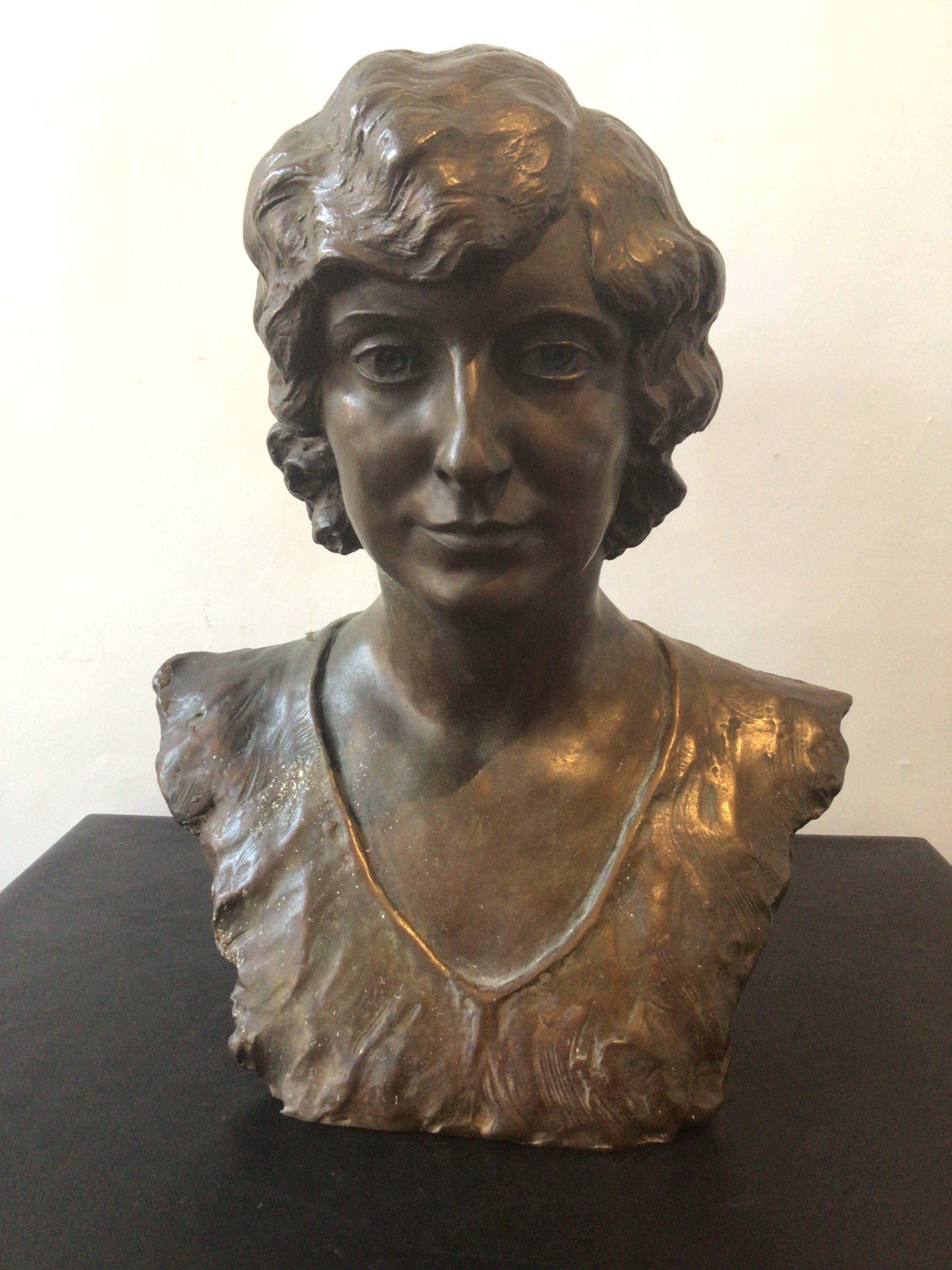 1930s Bronze bust of a woman.
