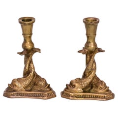1930s Bronze Dolphin Candlesticks, Pair
