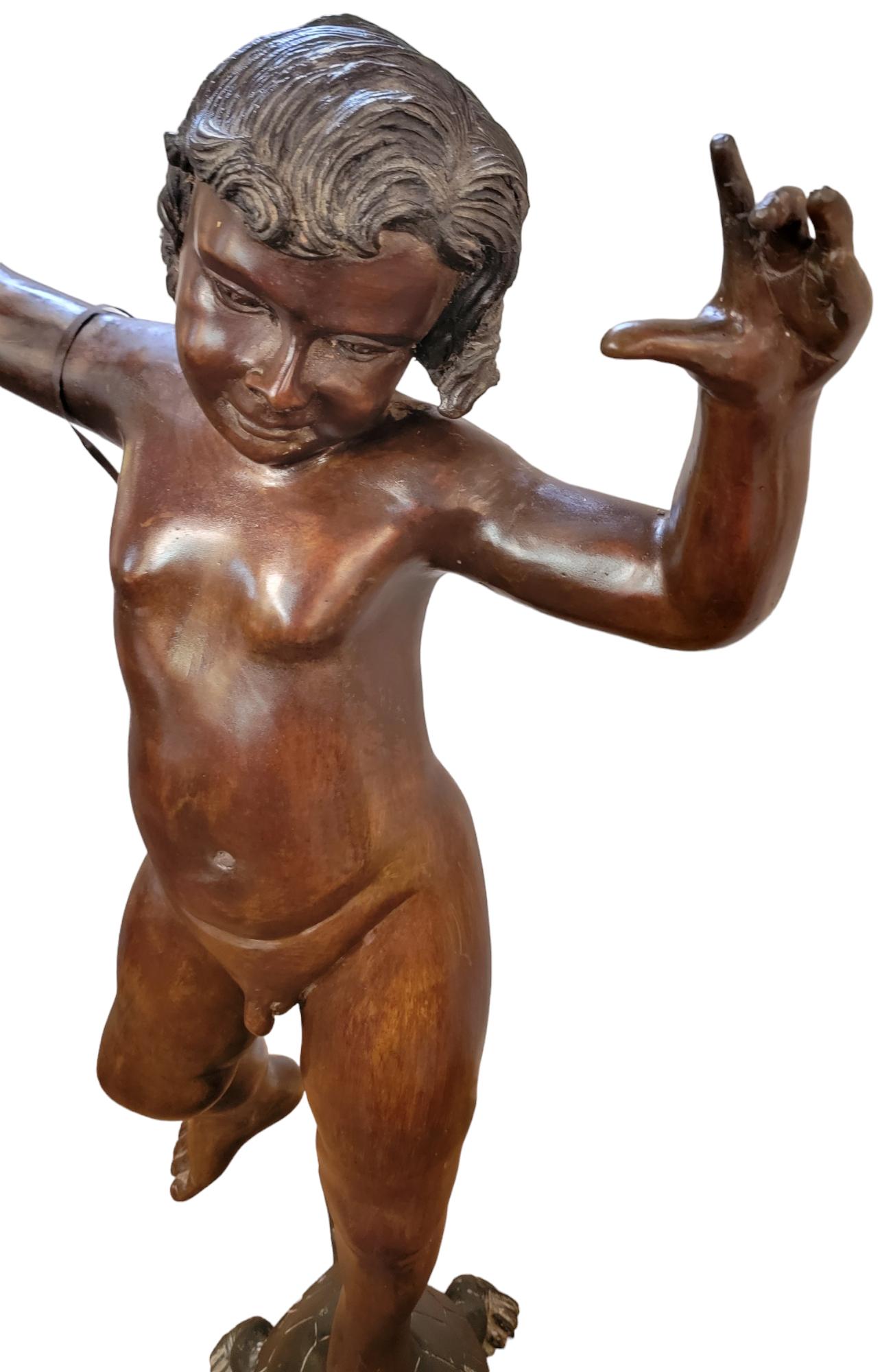 1930s Bronze Fountain Sculpture of Boy Riding A turtle In Good Condition For Sale In Pasadena, CA