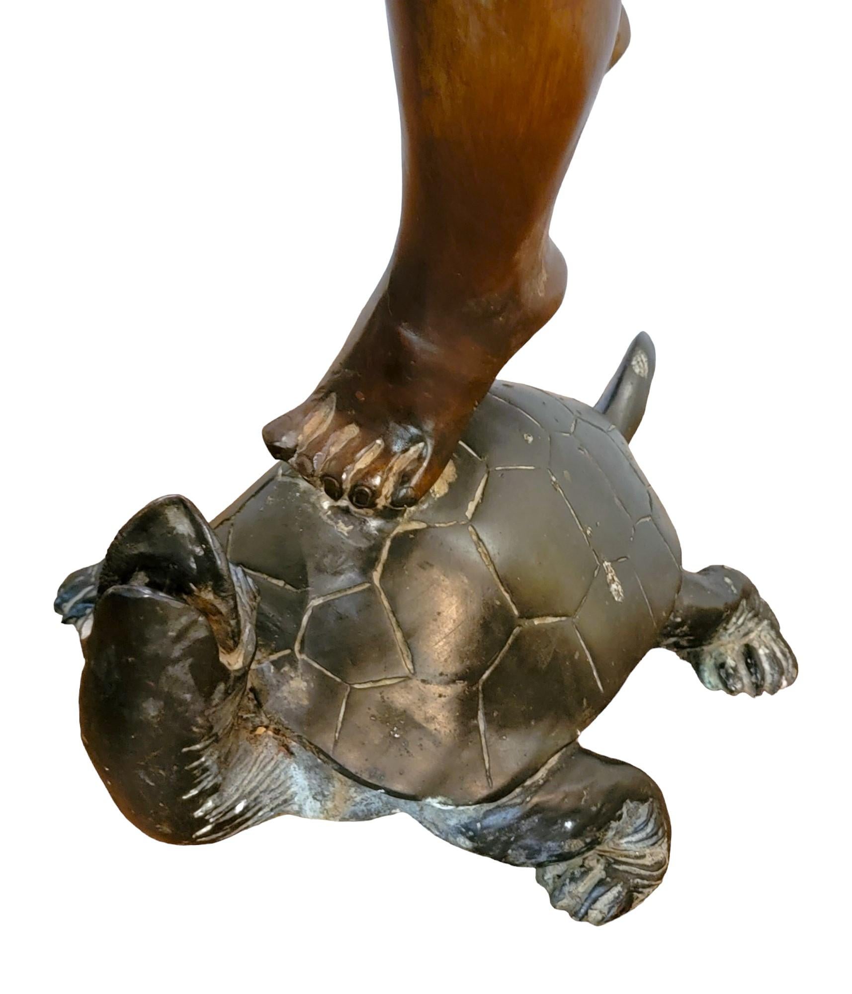 Mid-20th Century 1930s Bronze Fountain Sculpture of Boy Riding A turtle For Sale