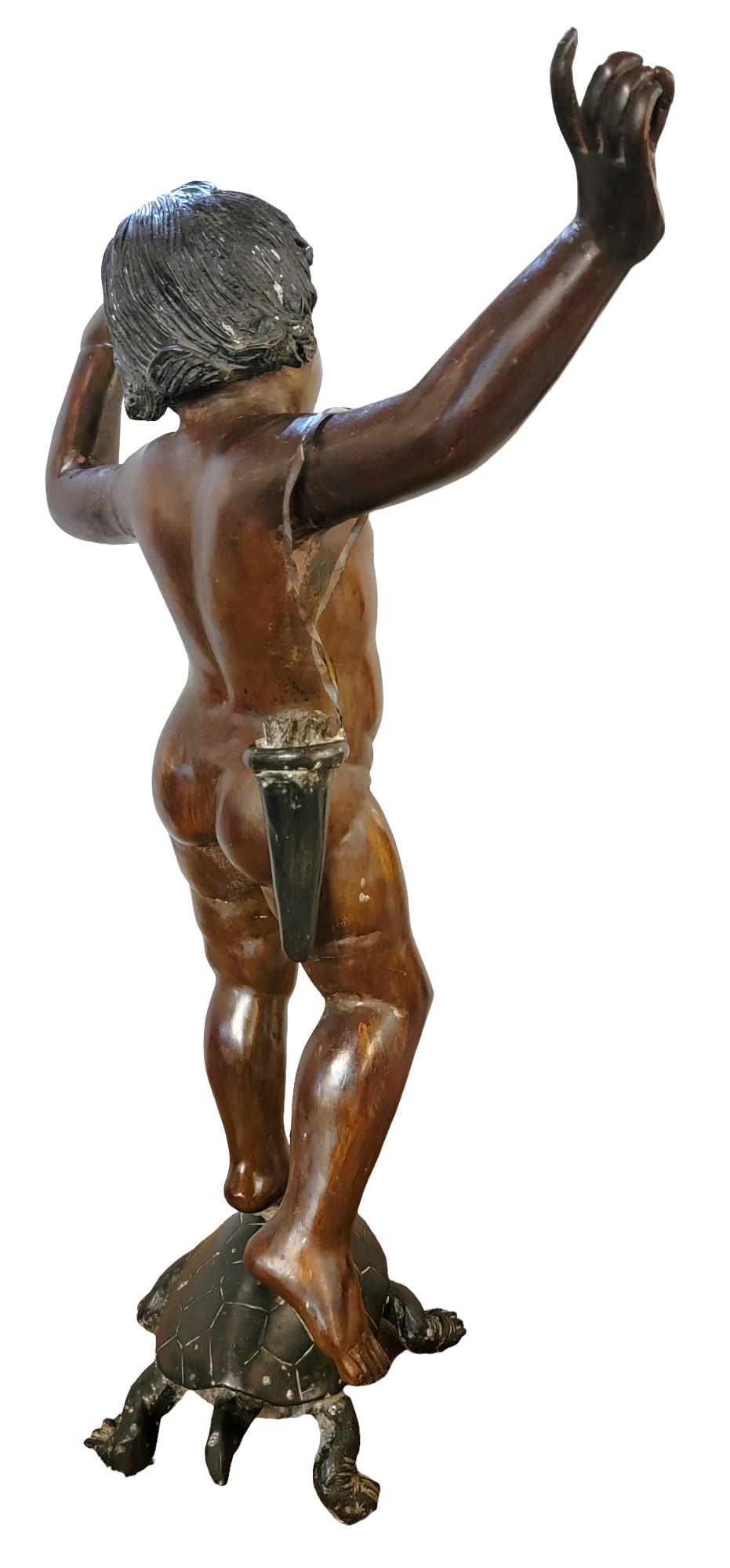 1930s Bronze Fountain Sculpture of Boy Riding A turtle For Sale 1