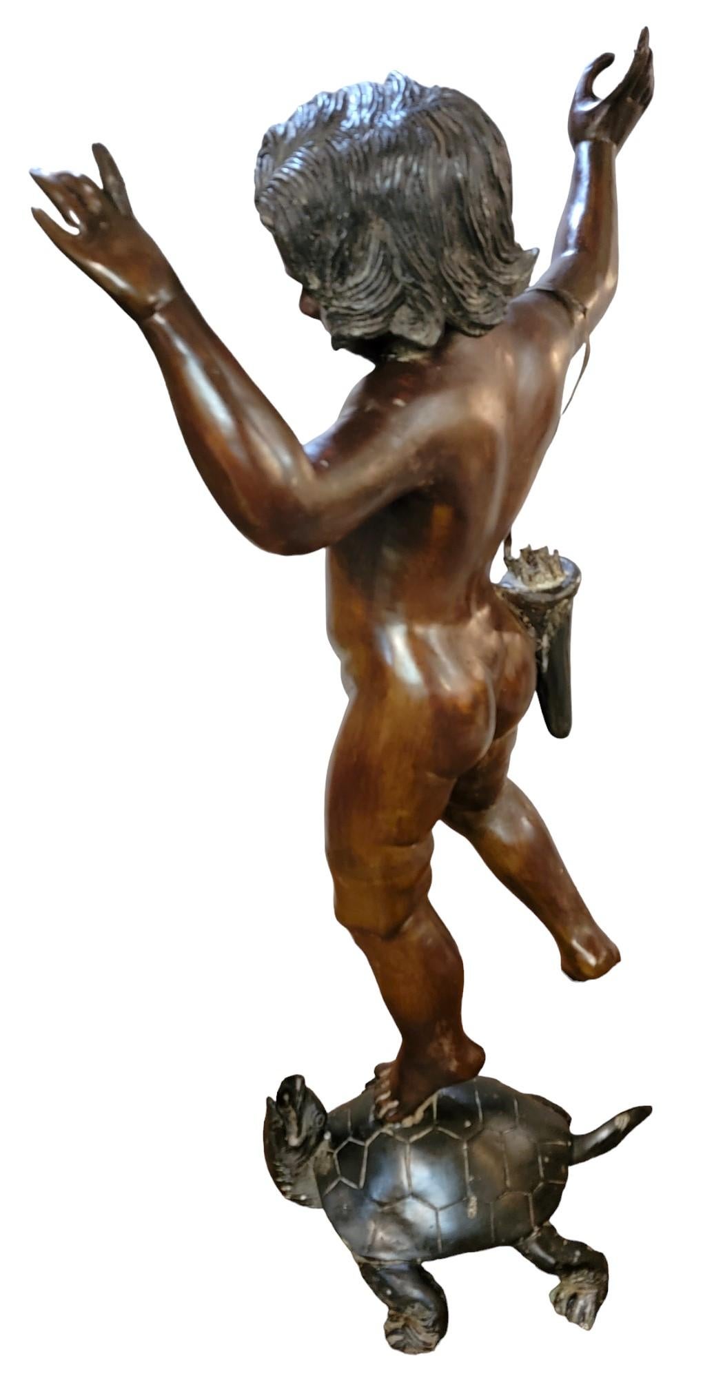1930s Bronze Fountain Sculpture of Boy Riding A turtle For Sale 3