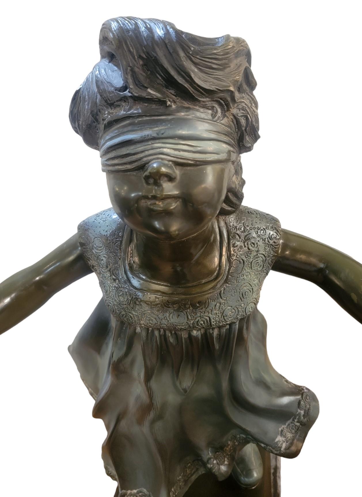 1930s Bronze Garden Sculpture of Girl Playing Marco Polo 1