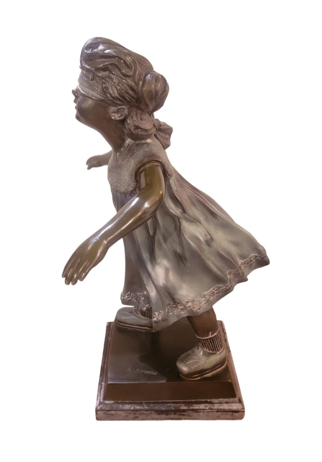 1930s Bronze Garden Sculpture of Girl Playing Marco Polo 2