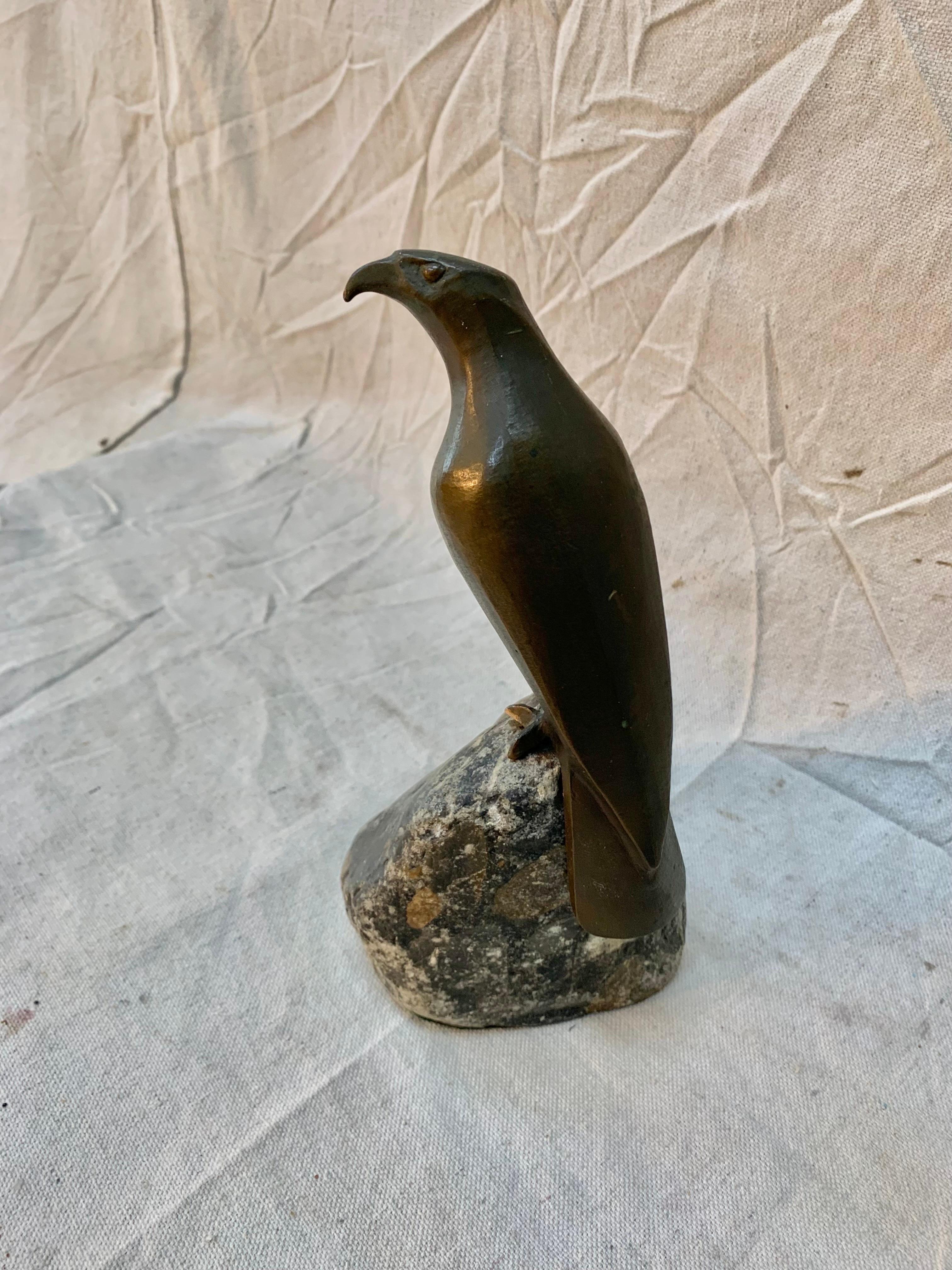 French 1930s Bronze Sculpture of Falcon Seated on Granite by Charles Reussner
