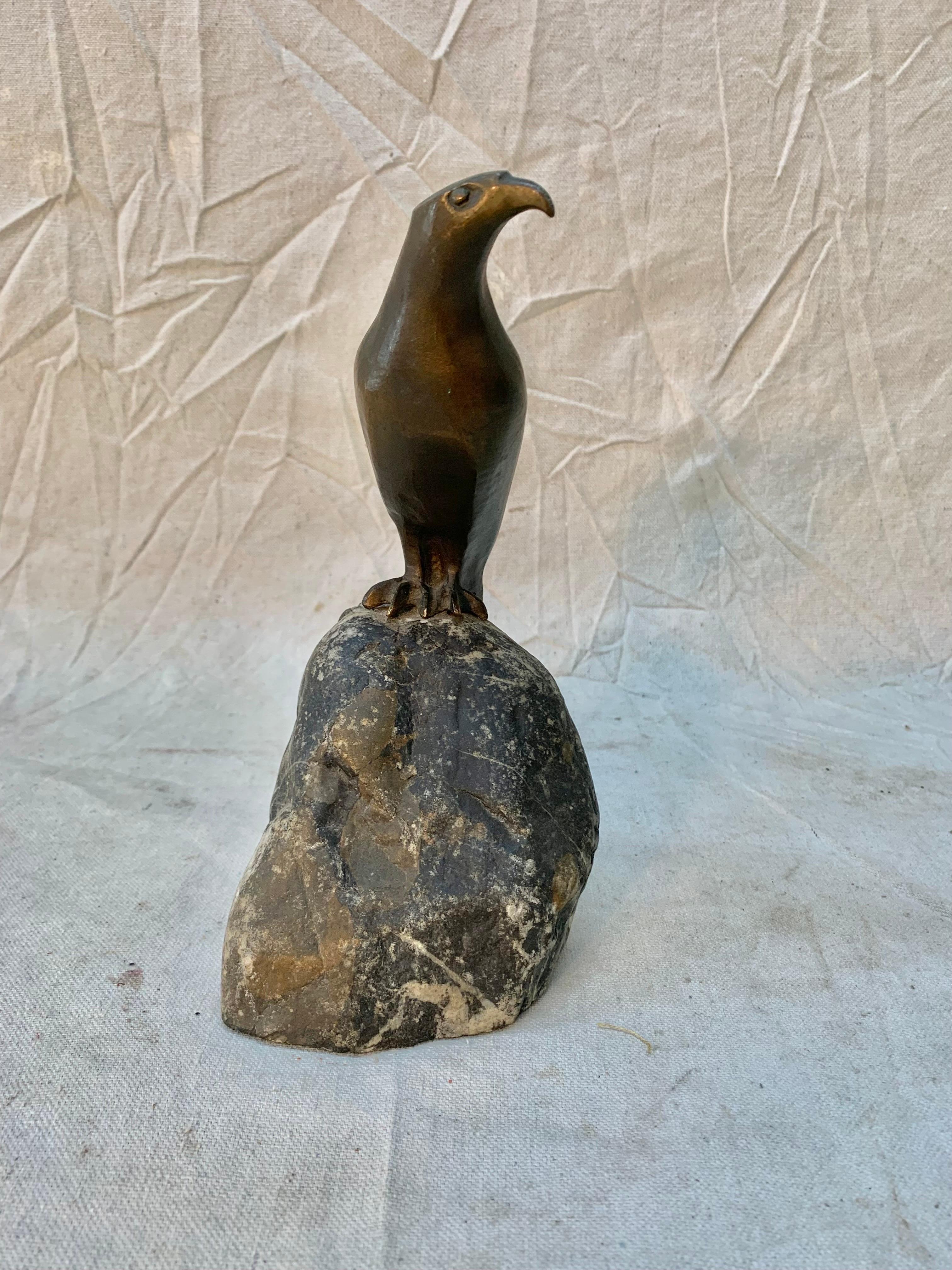 1930s Bronze Sculpture of Falcon Seated on Granite by Charles Reussner In Good Condition In Burton, TX