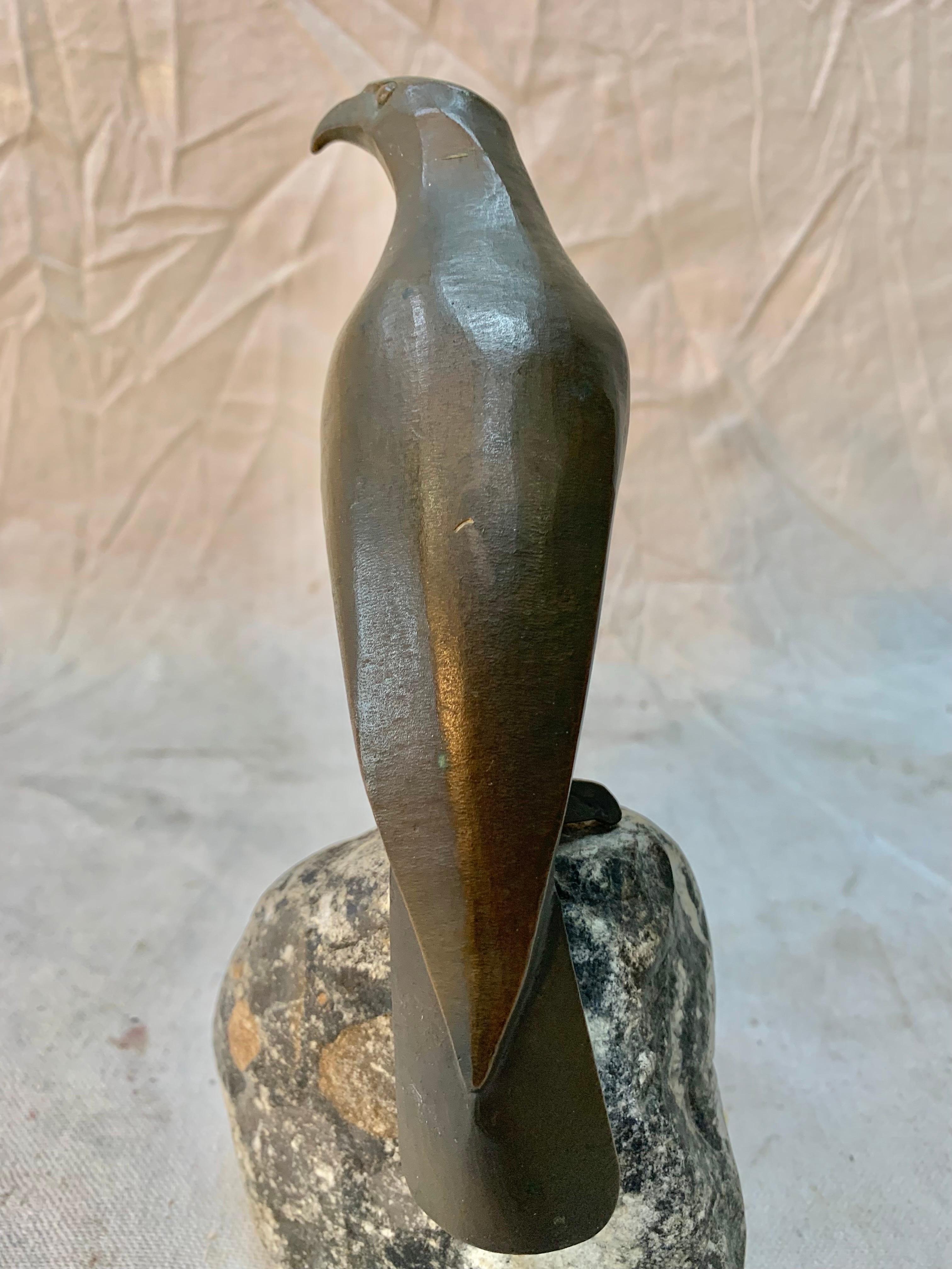 1930s Bronze Sculpture of Falcon Seated on Granite by Charles Reussner 1