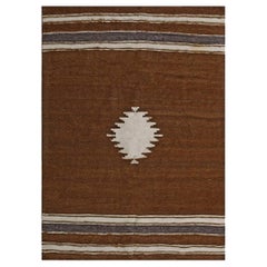 1930s Brown Antique Tribal Medallion Turkish Villge Kilim Mohair Flat-Weave Rug