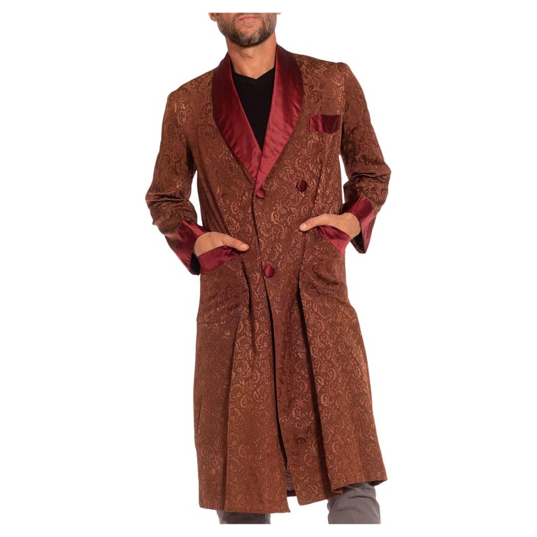 Mens Jacquard Robe Paisley Dressing Gown Smoking Jacket 