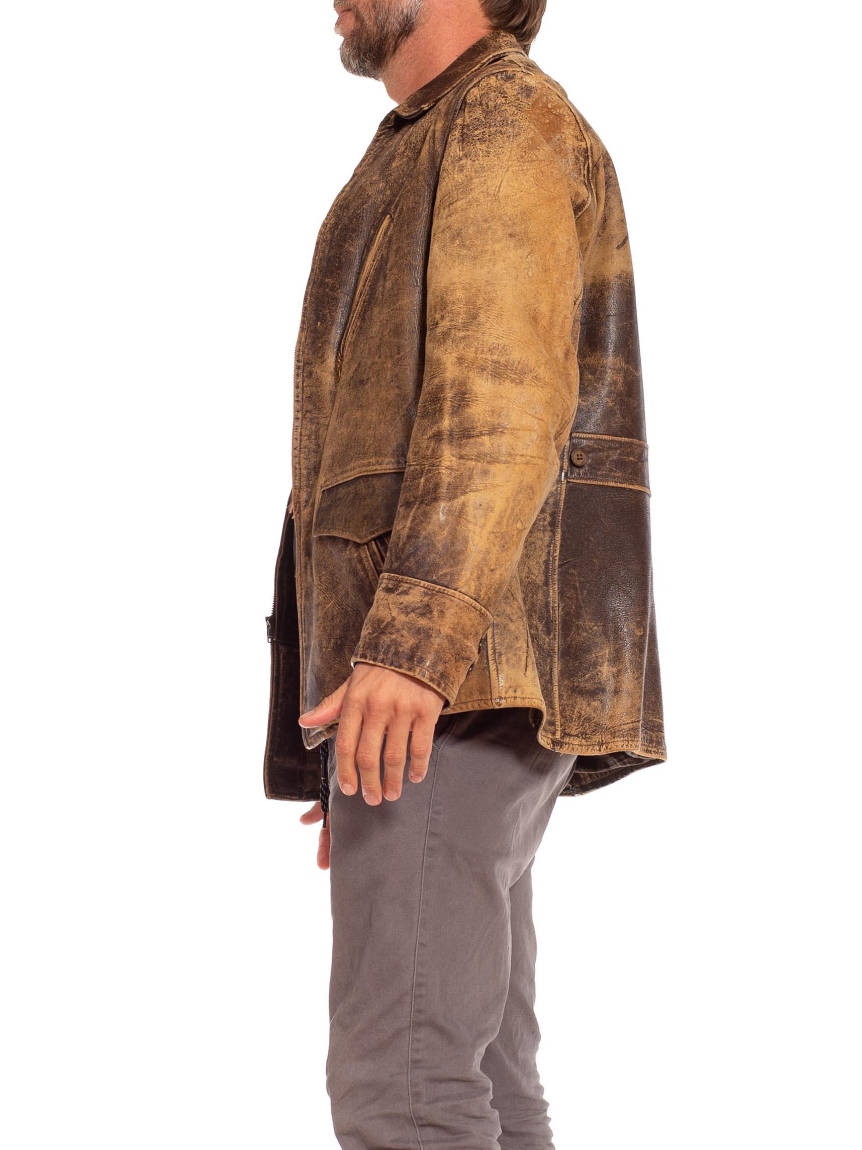 As is. Heavily patina 1930S Brown Horsehide Distressed Jacket 