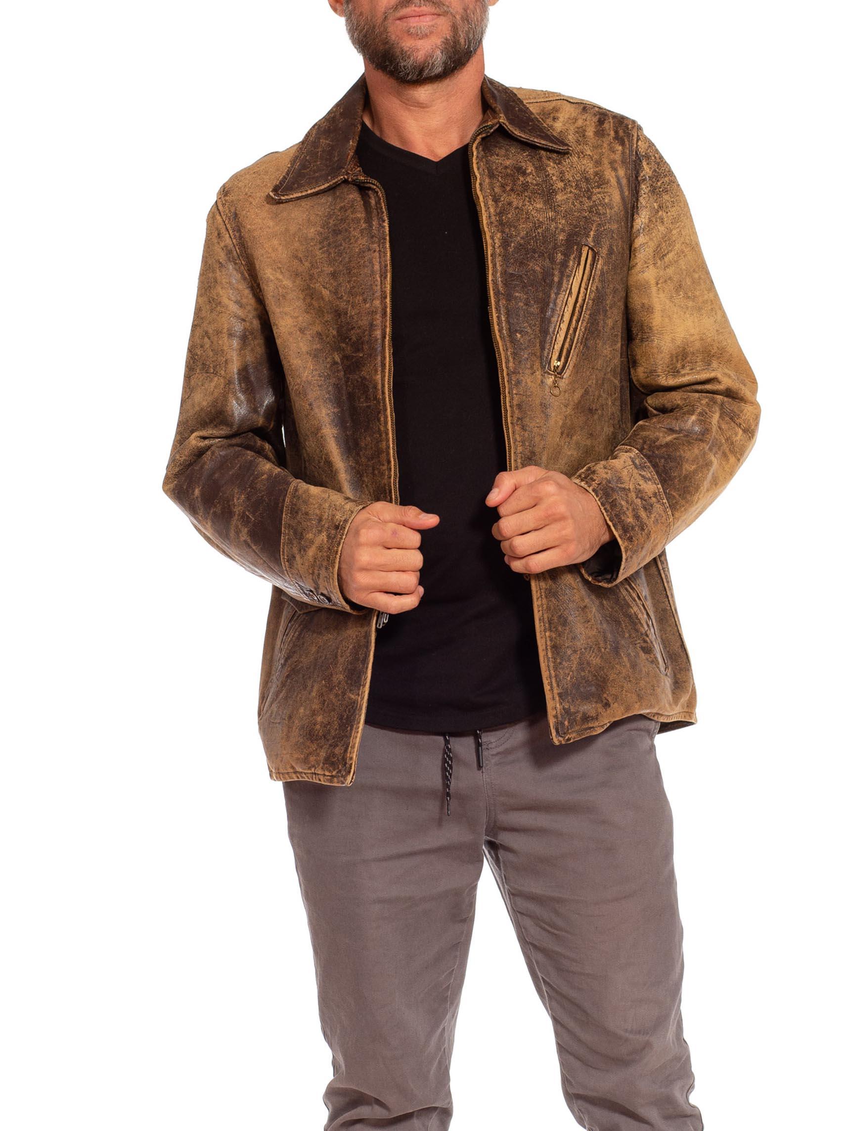 1930S Brown Horsehide Distressed Leather Jacket In Excellent Condition In New York, NY