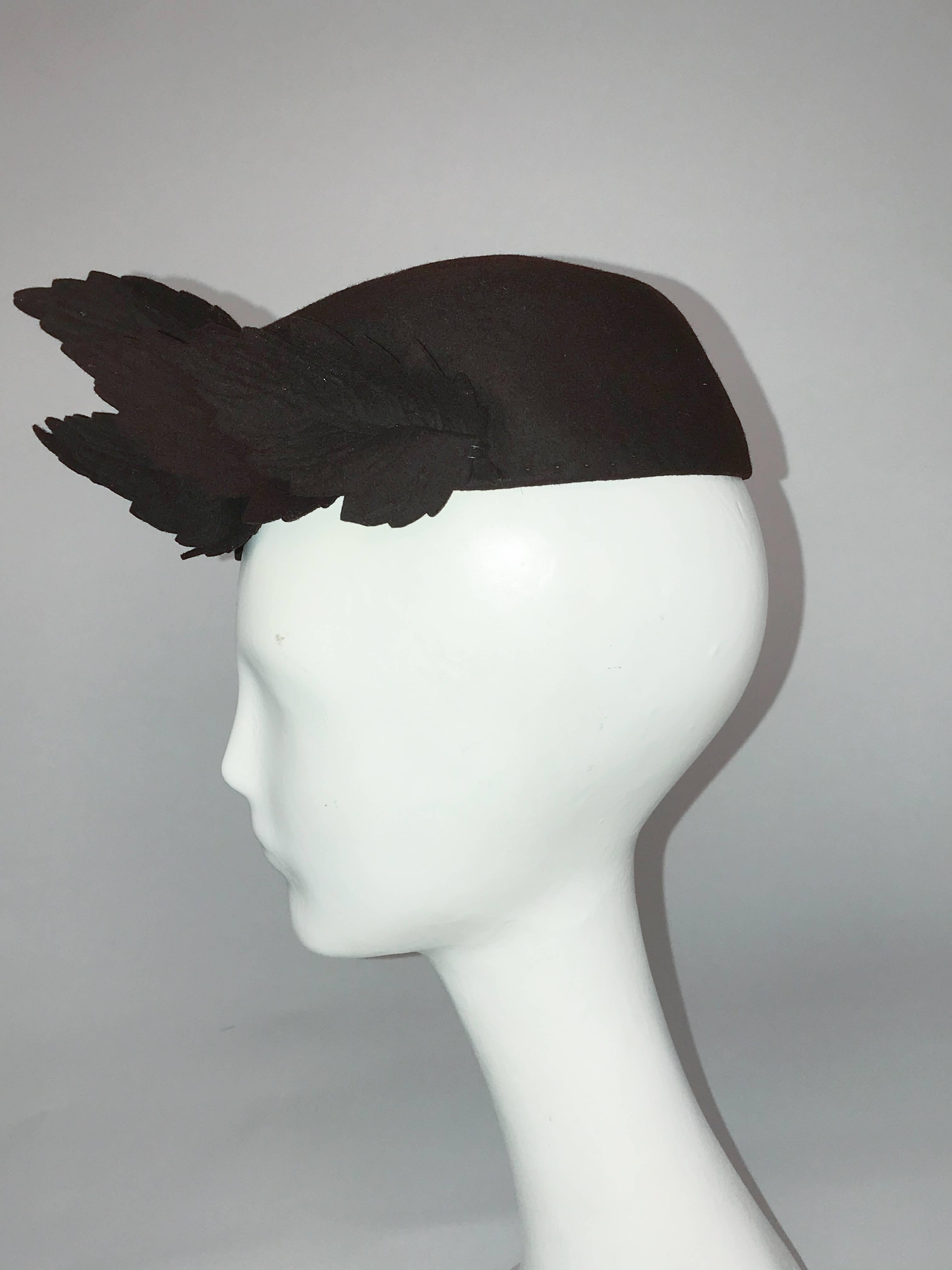 Women's Brown Leaf Embellished Wool Hat, 1930s  For Sale