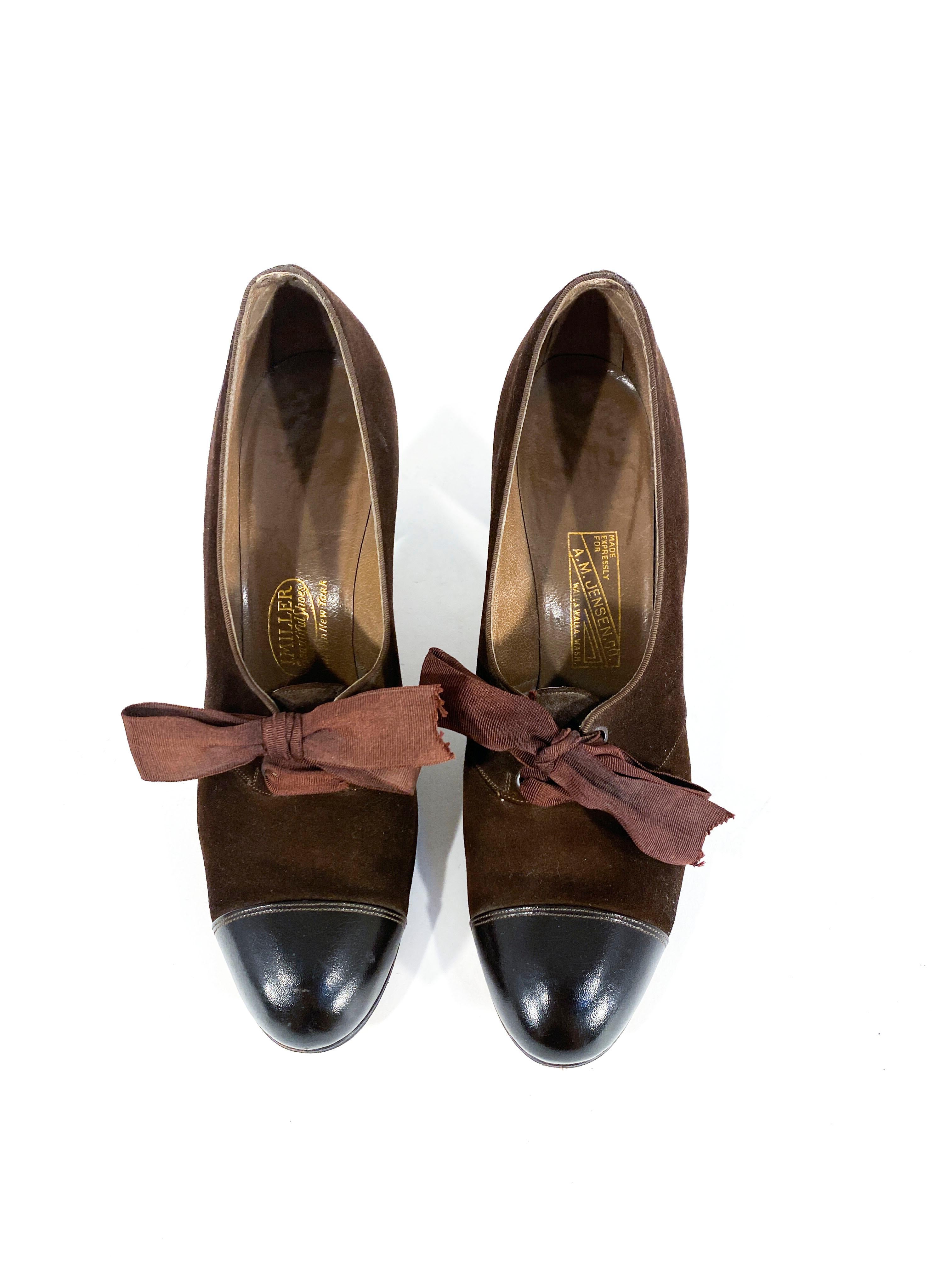 Braune Heels aus Wildleder und Leder aus den 1930er Jahren (Schwarz) im Angebot