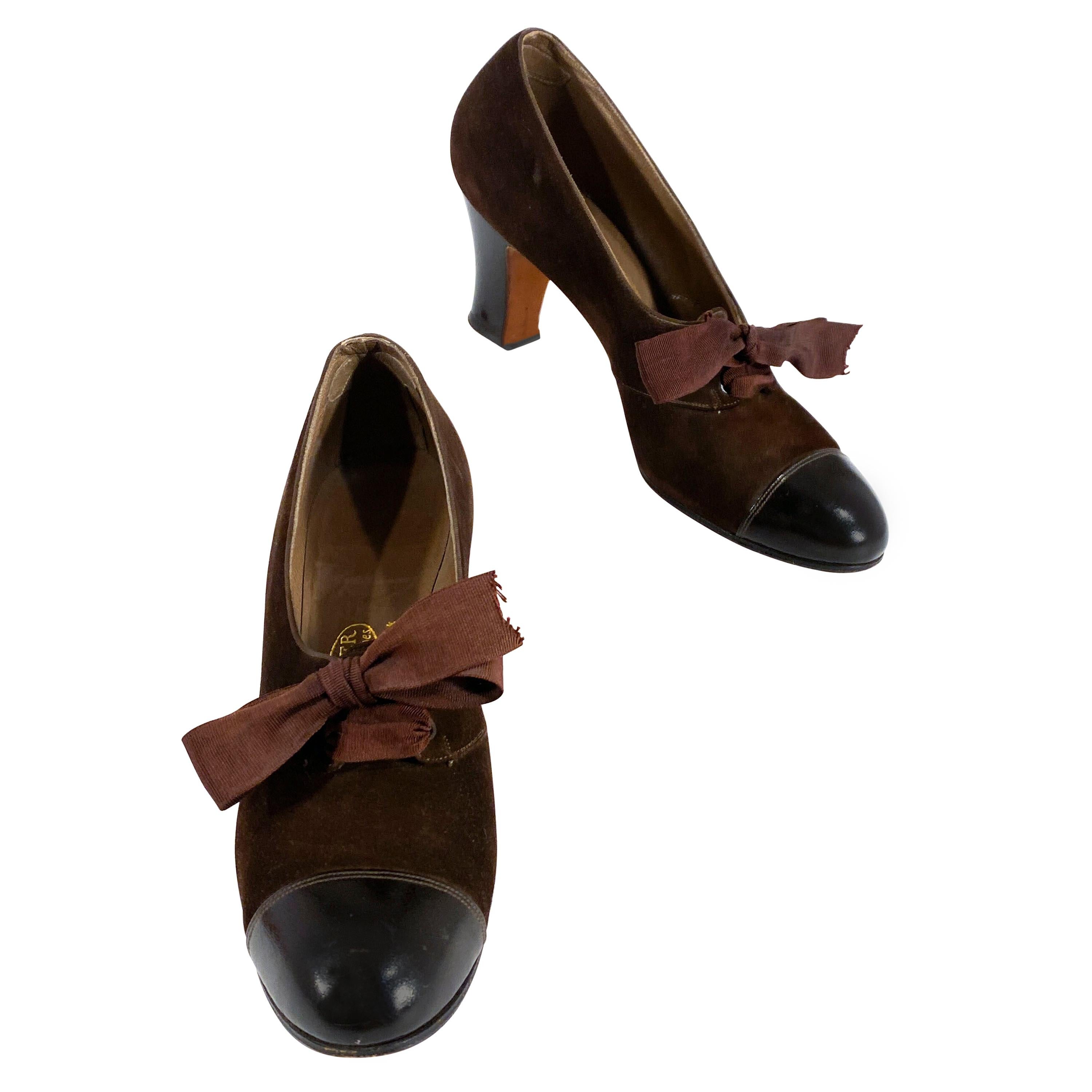 1930s Brown Suede and Leather Heels