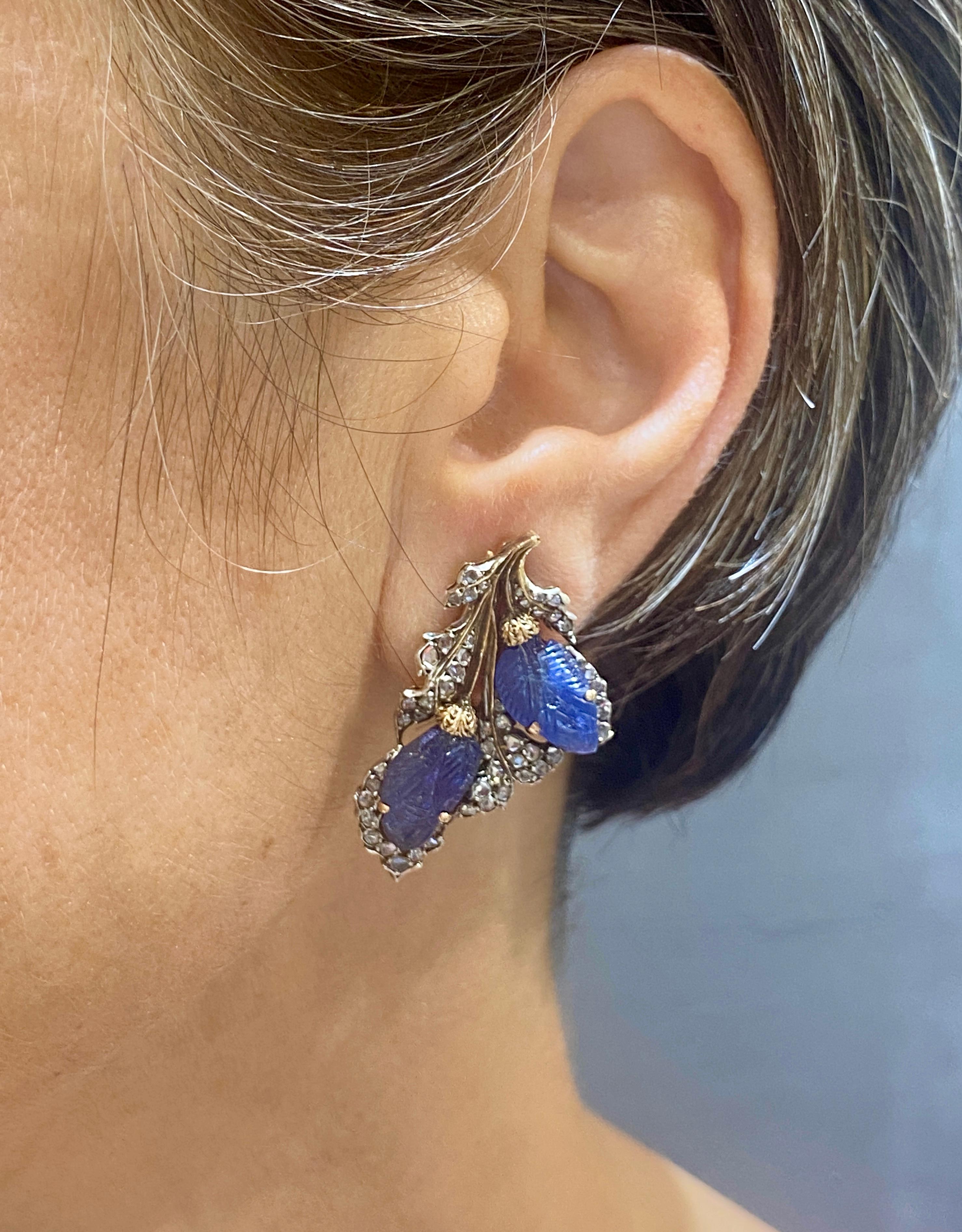  Boucles d'oreilles Buccellati des années 1930 avec saphirs de Ceylan gravés non chauffés et diamants Unisexe 