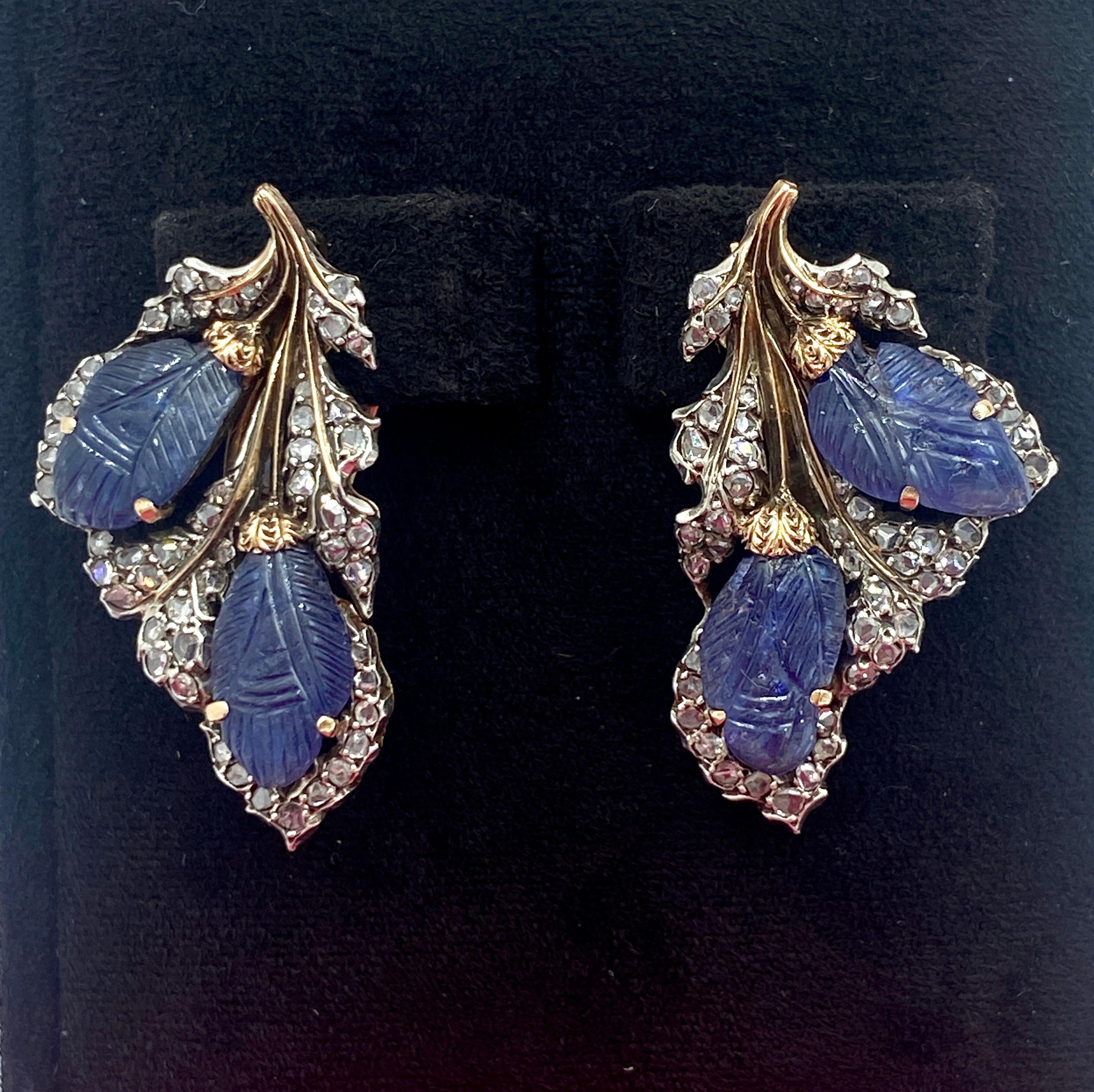Boucles d'oreilles Buccellati des années 1930 avec saphirs de Ceylan gravés non chauffés et diamants 1