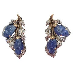 Boucles d'oreilles Buccellati des années 1930 avec saphirs de Ceylan gravés non chauffés et diamants