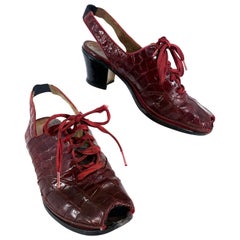 Vintage 1930s Burgundy Alligator Sling-Back Heels