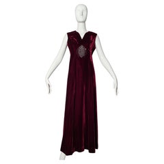 Vintage 1930s Burgundy Velvet and Rhinestone Gown