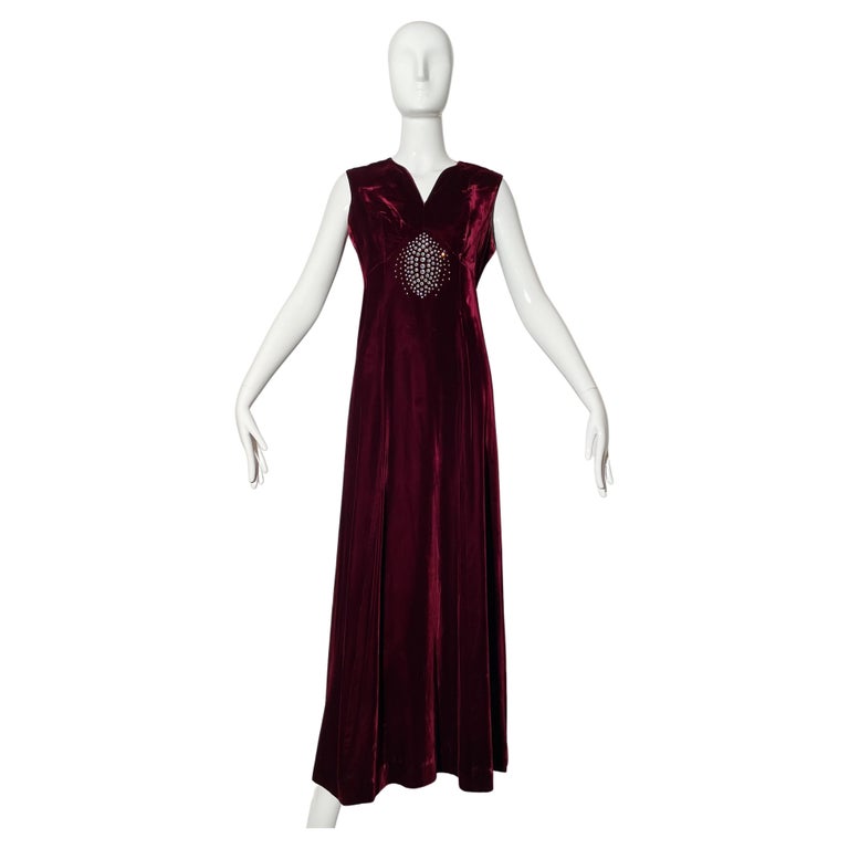 1930s Burgundy Velvet and Rhinestone Gown For Sale at 1stDibs
