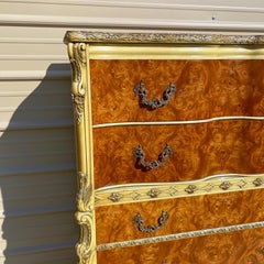 1930’s Burled Romweber French Rococo Louis XV Style Five Drawer Highboy Dresser