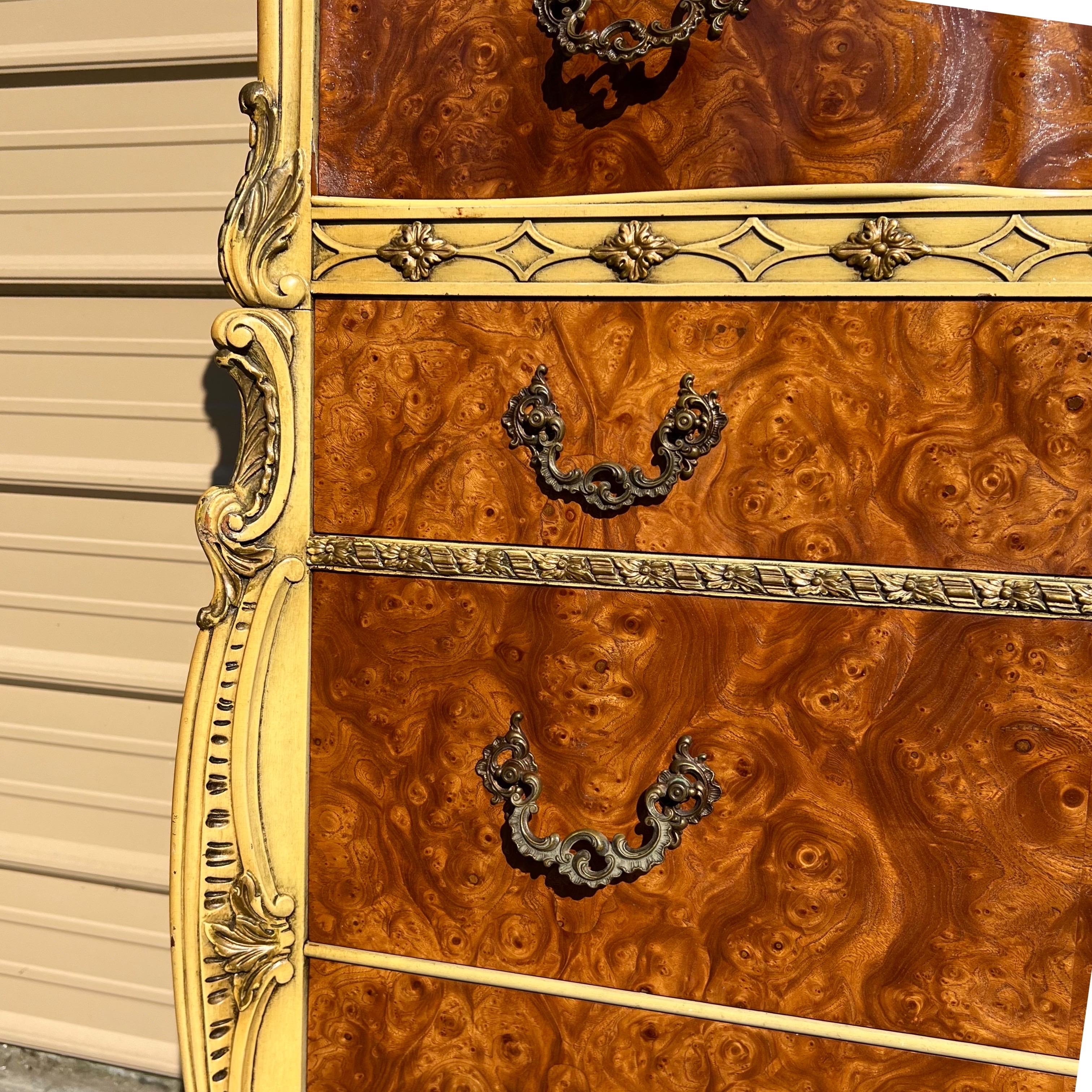 Milieu du XXe siècle Commode haute à cinq tiroirs, style Louis XV, rococo français, 1930 en vente