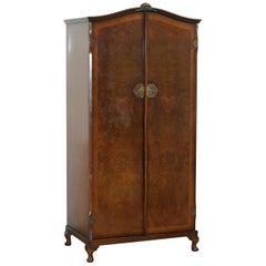 Vintage 1930s Burr Walnut Double Bank Wardrobe and Pigeon Holes One of Two Part of Suite