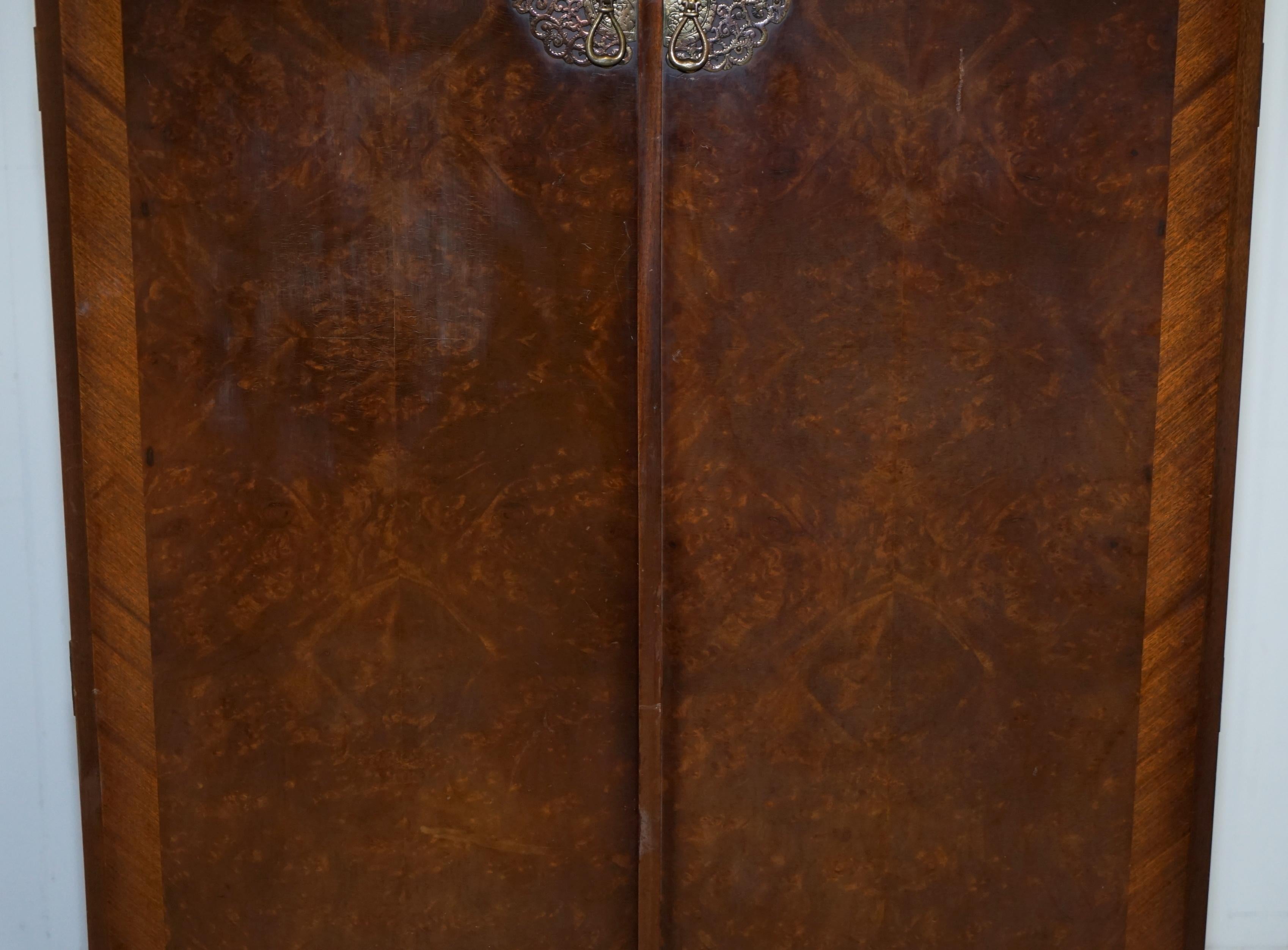 Hand-Crafted 1930s Burr Walnut Double Bank Wardrobe and Pigeon Holes One of Two Part of Suite