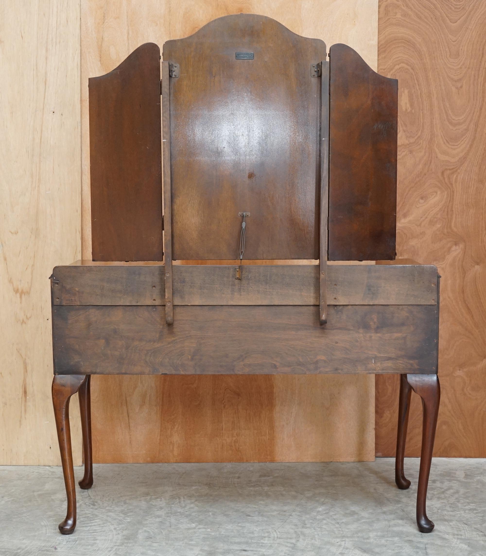 1930's Burr Walnut Maple & Co Dressing Table Trifold Mirrors Part of Large Suite 4