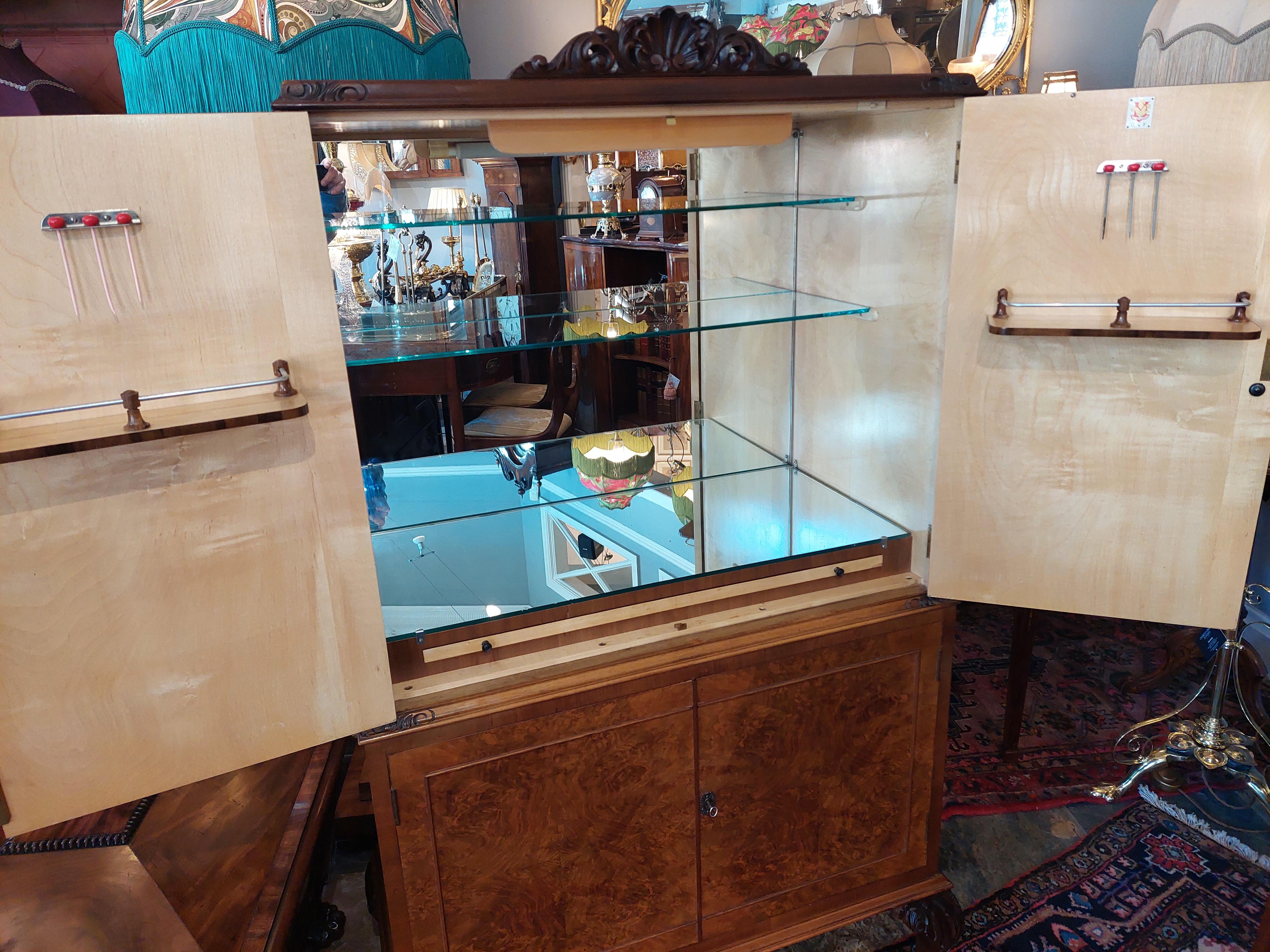 Mid-20th Century 1930's  Burr Walnut Veneered Cocktail Drinks Cabinet