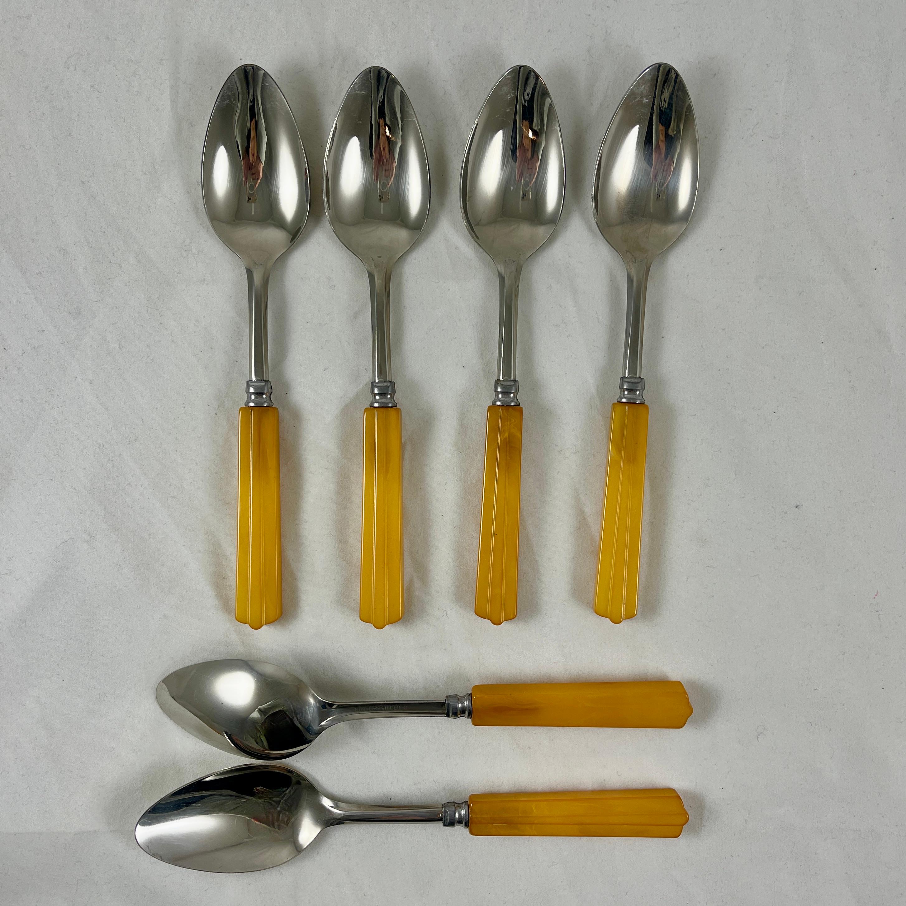1930s Butterscotch Bakelite Beveled Handled Art Deco Flatware, 26 piece set 2