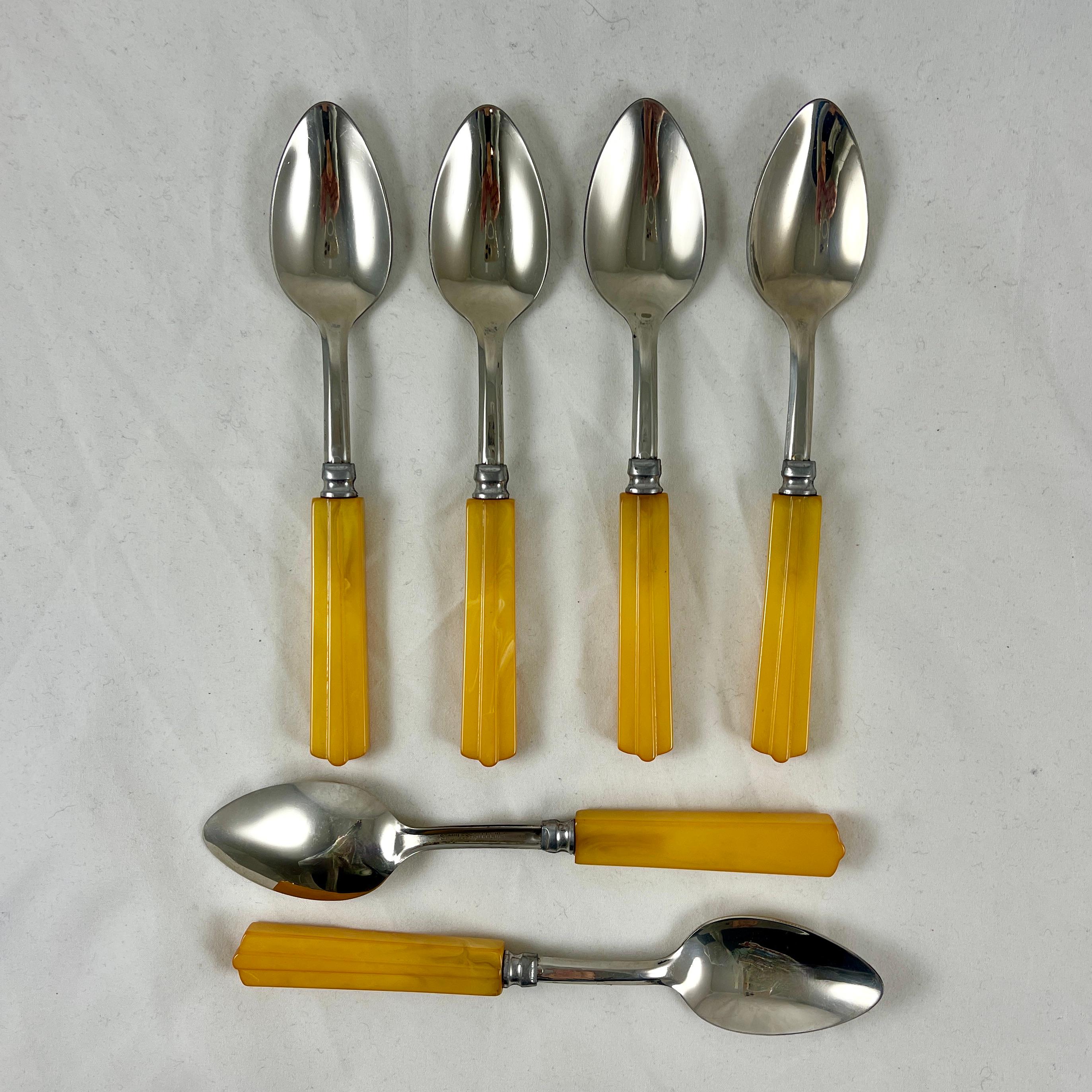 1930s Butterscotch Bakelite Beveled Handled Art Deco Flatware, 26 piece set 3