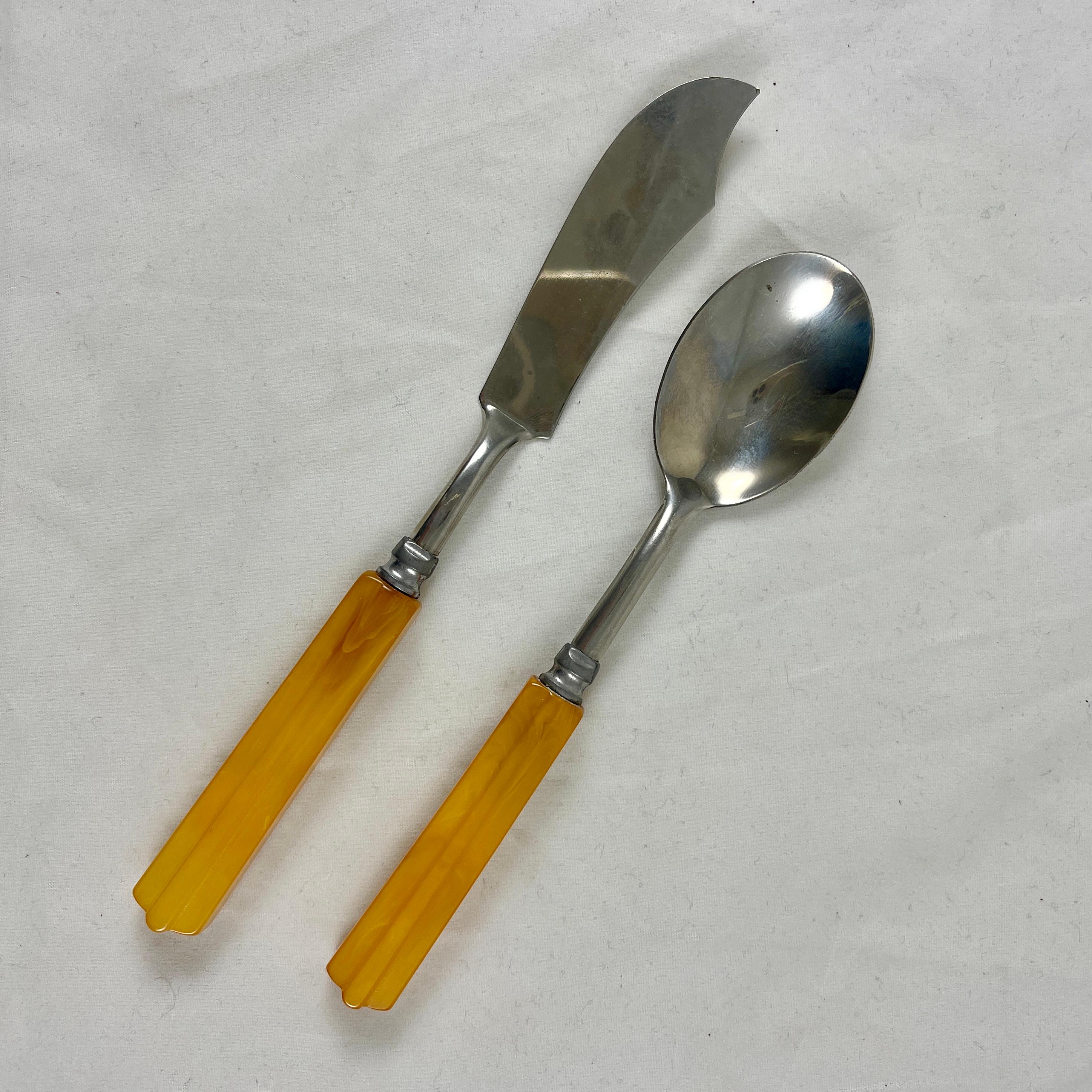 1930s Butterscotch Bakelite Beveled Handled Art Deco Flatware, 26 piece set 4