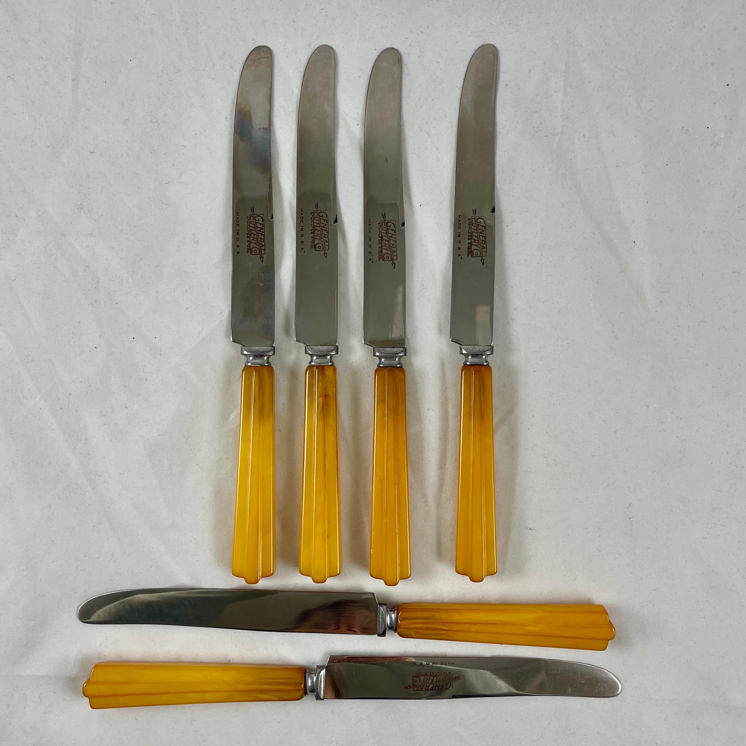 1930s Butterscotch Bakelite Beveled Handled Art Deco Flatware, 26 piece set 1