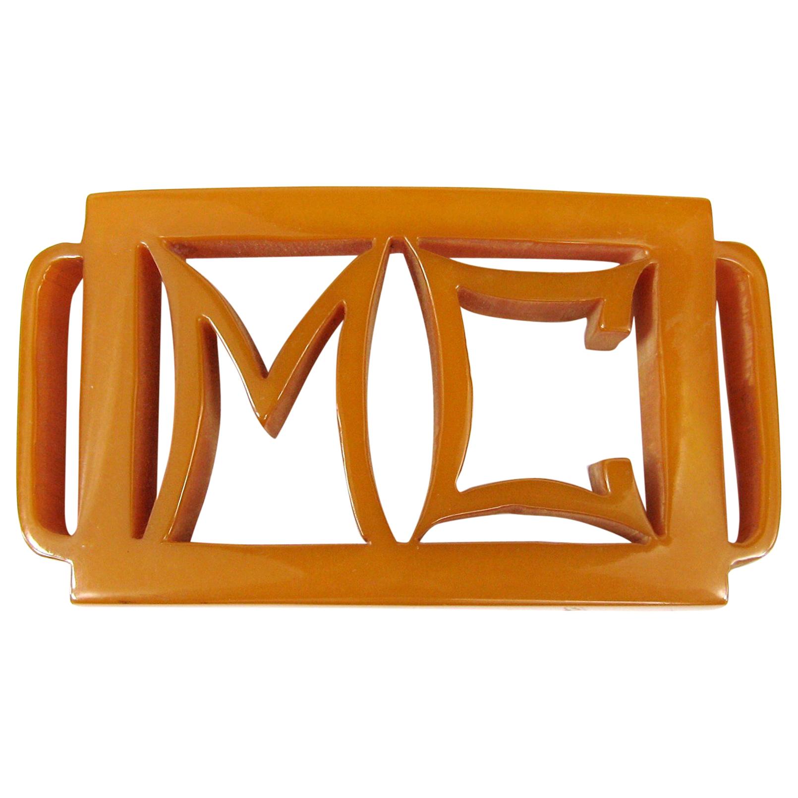 1930s Butterscotch Bakelite Catalin Belt Buckle M C For Sale