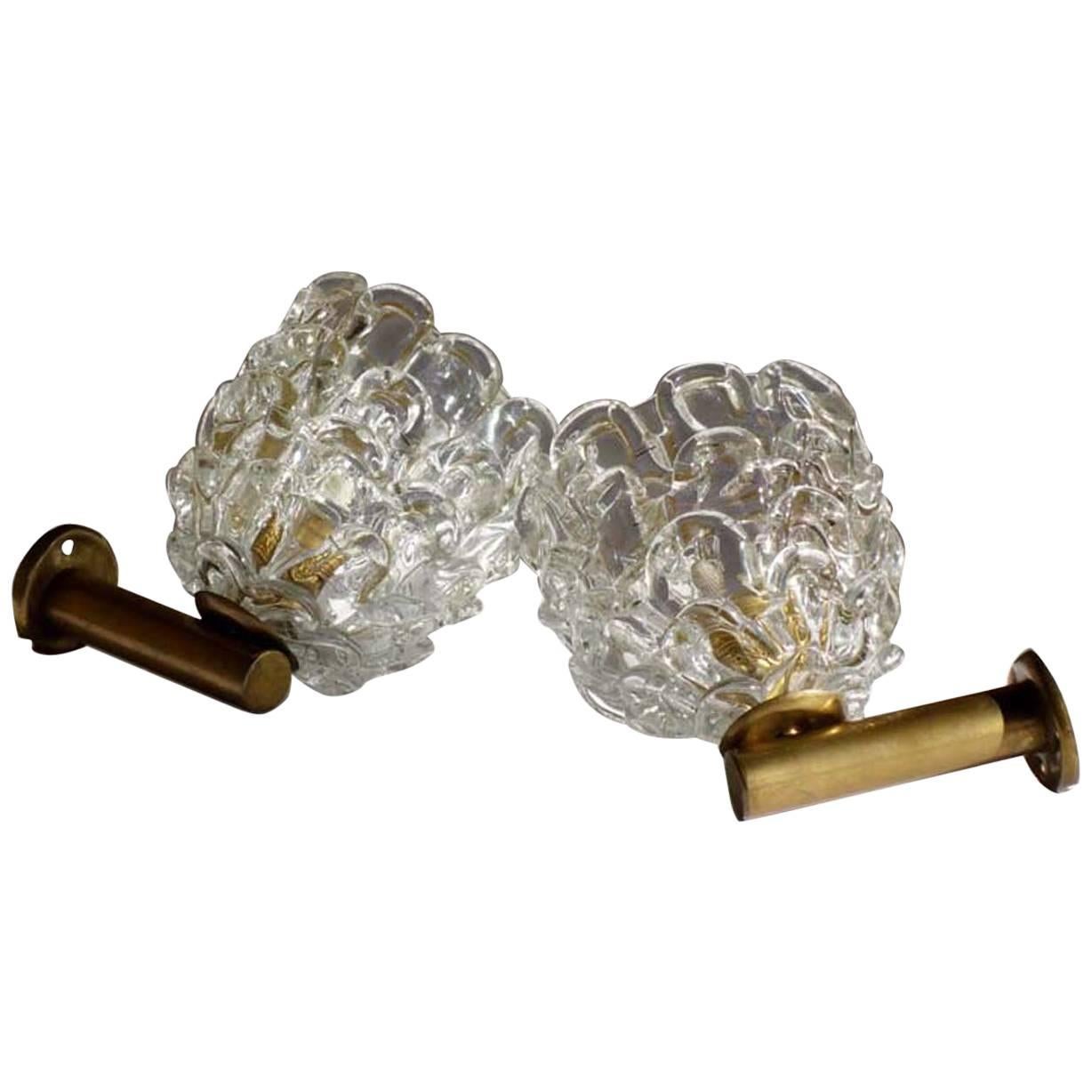 1930s by Ercole Barovier Art Deco Murano Glass Pair of Wall Lamps Sconces