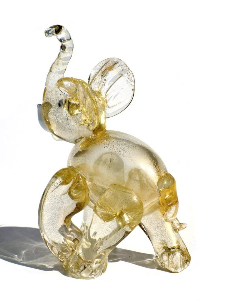 Mid-Century Modern 1930s by Ercole Barovier Gold Glass Murano Animal Elephant For Sale